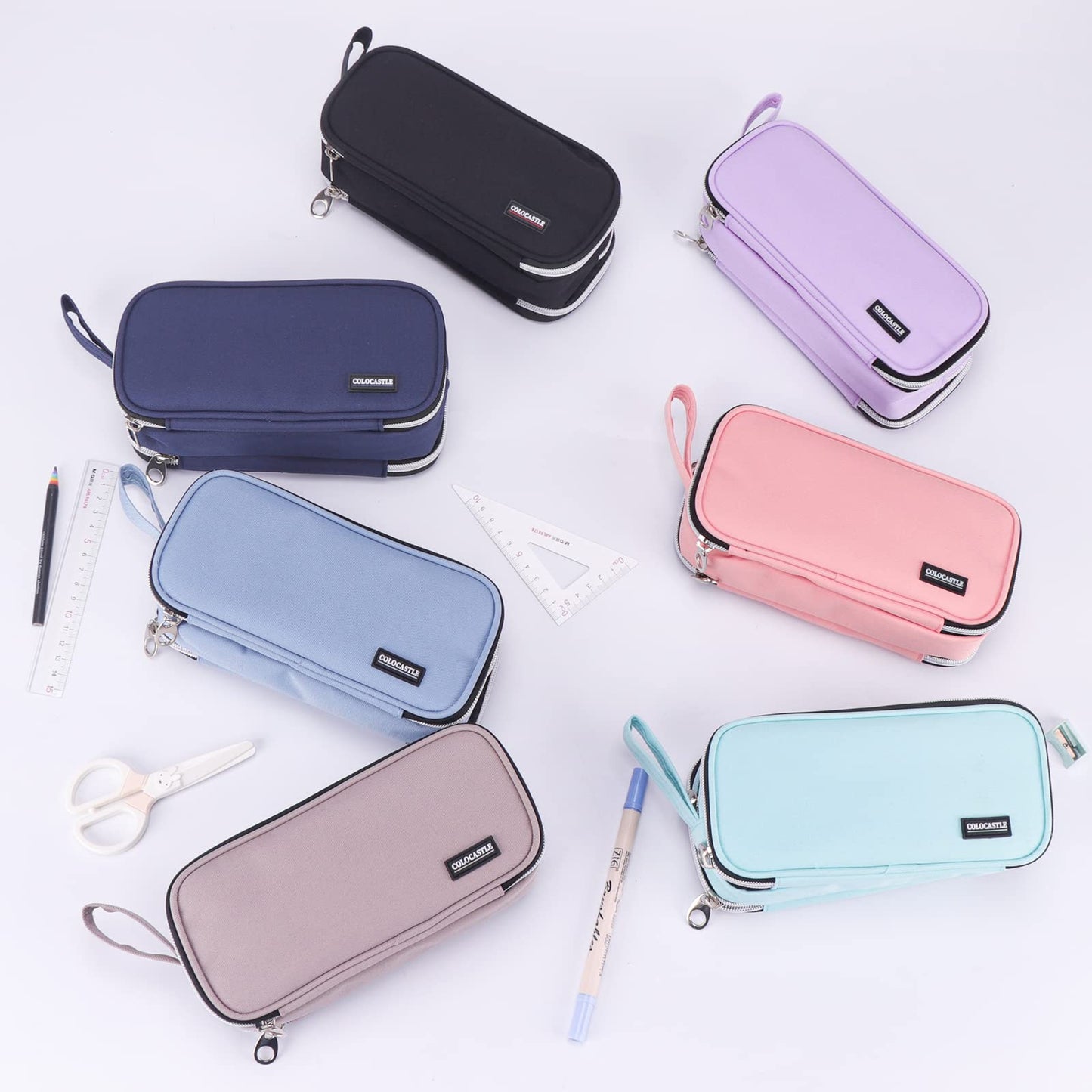 COLOCASTLE Pencil Case Large with 3 Compartments Pencil Pouch for Girls Boys Teenagers School Office (Gray)