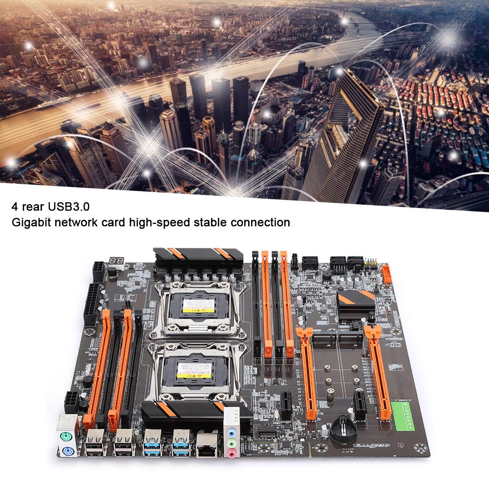 Tonysa X99 Dual Server Motherboard, backside 4 USB3.0 Gigabit network card 8 memory slot motherboard Support 4th gen 8*DDR4 DIMM 3000/2666/2400/2133MHz Server Motherboard for computer.