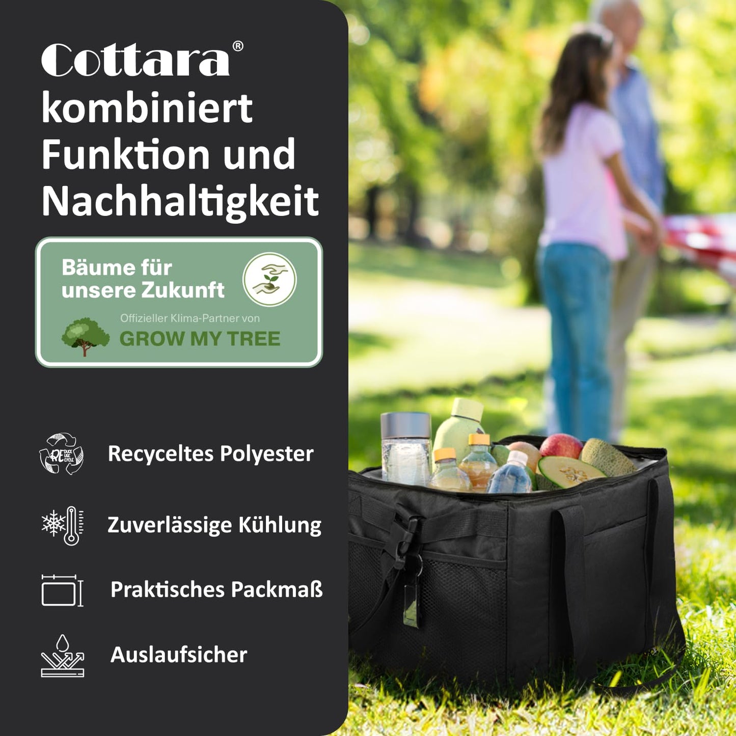 Cottara® Cooler Bag 30 l foldable waterproof +12h cooling – 8mm extra strong insulated Cooler Bag large for shopping picnic – Shopping bag, insulated bag, thermal bag, picnic bag