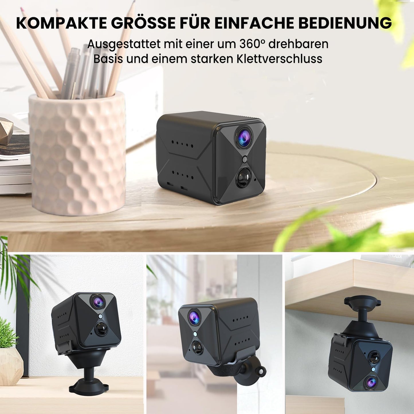 Javiscam Mini Camera, 4K Surveillance Camera, Indoor Surveillance Camera, WiFi Camera with Live Streaming to Mobile, Cameras with High-capacity 2800mAh Battery, Motion Detection, Night Vision, SD/Cloud Storage