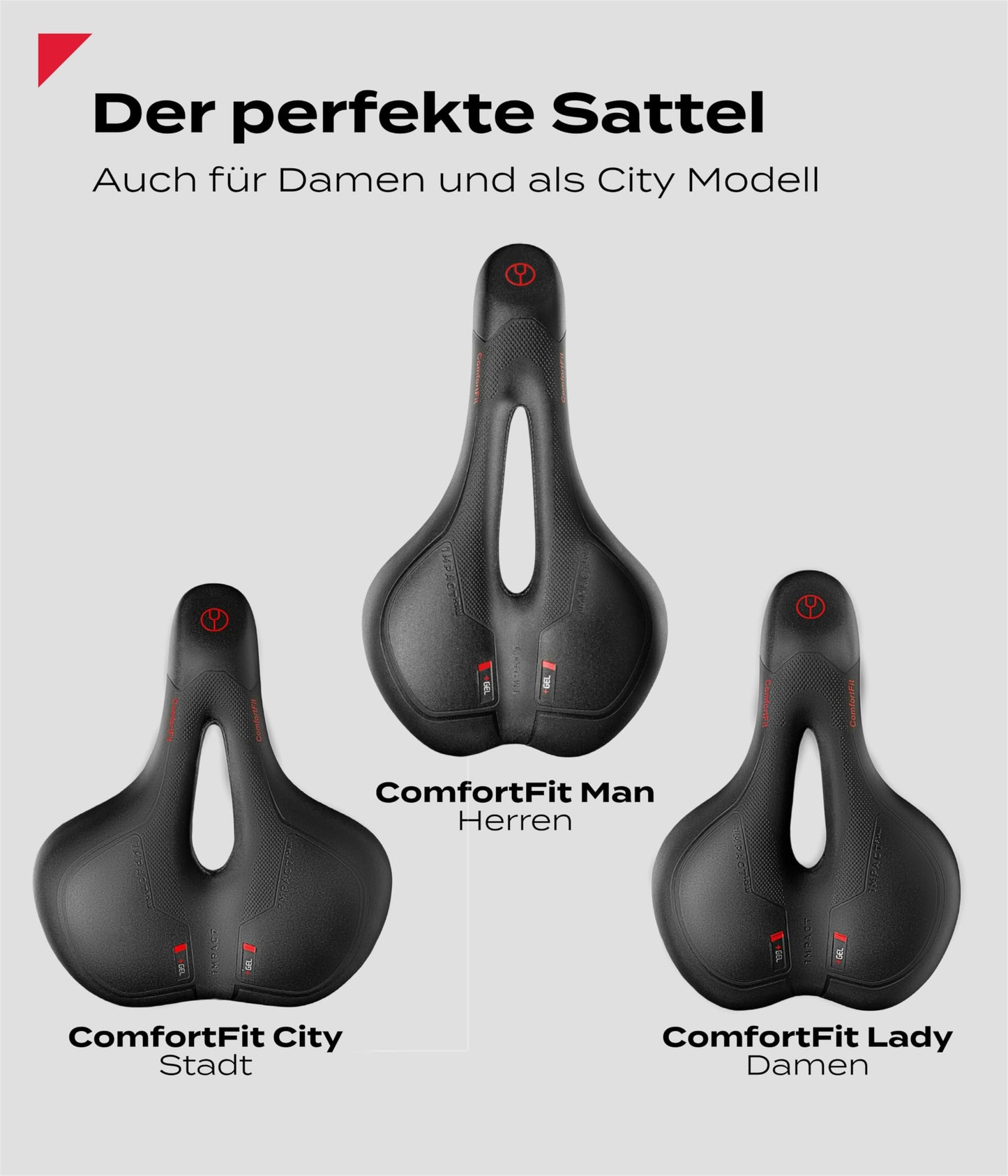 Impact® ComfortFit bike saddle for men and women - Ergonomic, comfortable & pain-free - Soft prostate and gel saddle for mountain bike, MTB, city, trekking & e-bike.
