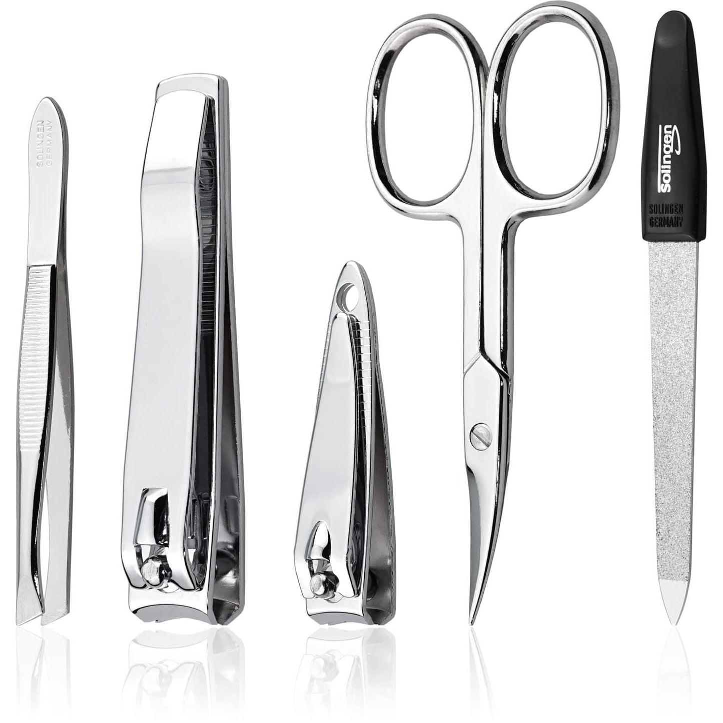 MarQus 5-piece nail set for men and women - file from Solingen - for manicure and pedicure, nail case elegant - nessesair super compact with small and large clippers