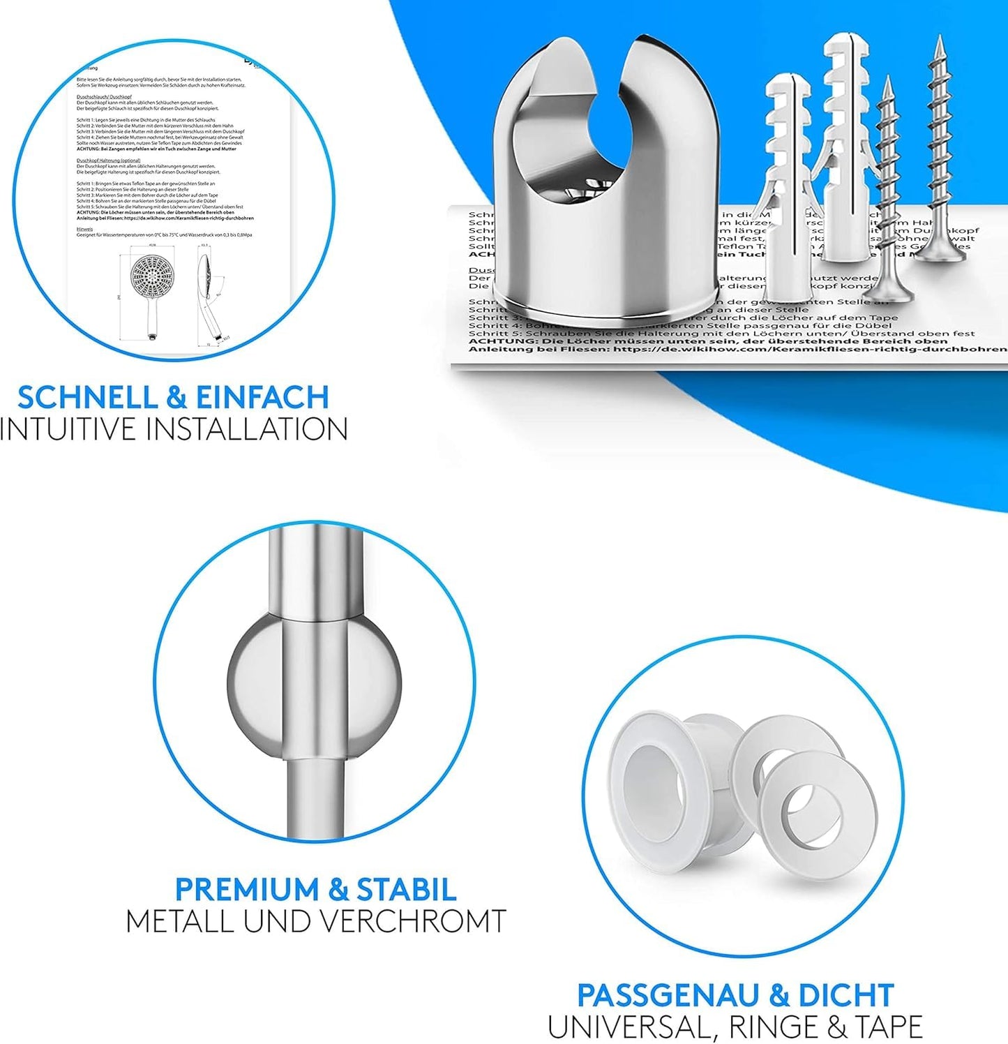 Lyvanas - WINNER - Shower head with hose and bracket - Shower head for shower & bathtub in extra large (ร15cm) - Wellness rain shower with 5 spray settings (Premium Set 2025)