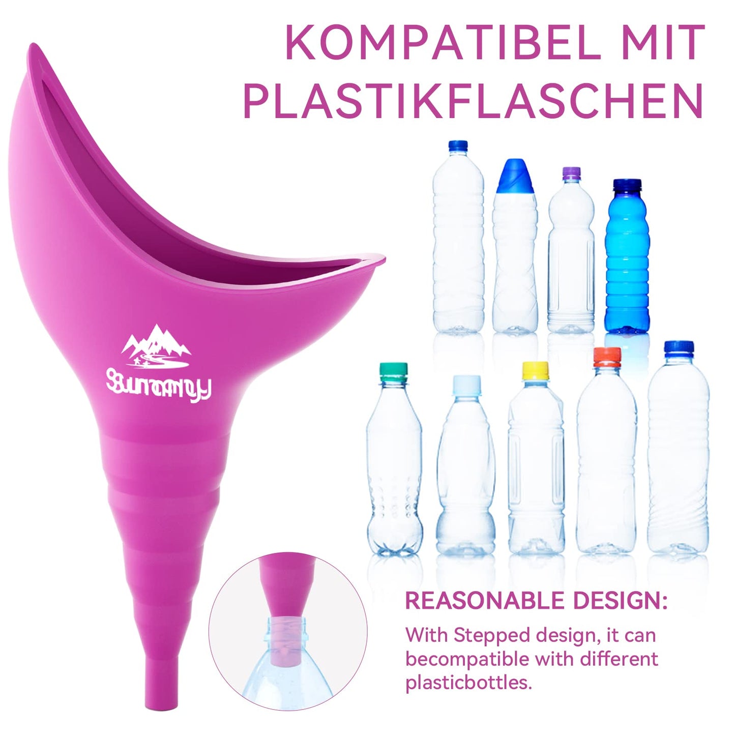 SheWee for women, Female urinal Silicone funnel Portable urinal for women Standing Up Pee Funnel Reusable female urinal for women, Outdoor, Activities, Camping (Fuchsia)