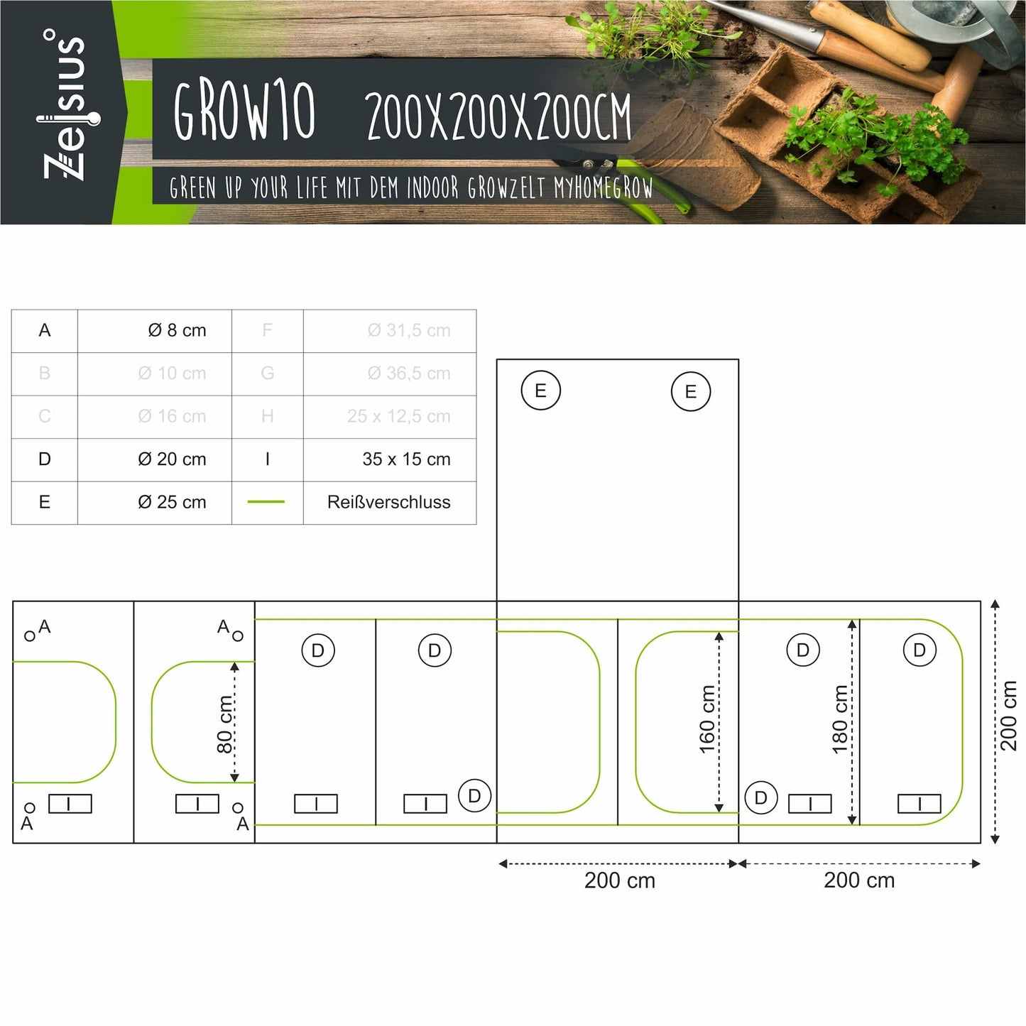 Zelsius Grow tent MyHomeGrow Grow Tent | Indoor Grow room | Grow cabinet Darkroom Plant tent Greenhouse Cultivation tent (200 x 200 x 200 cm, Grey)