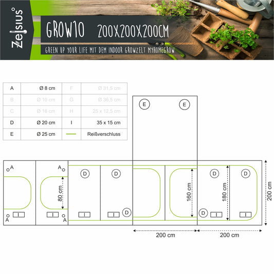 Zelsius Grow tent MyHomeGrow Grow Tent | Indoor Grow room | Grow cabinet Darkroom Plant tent Greenhouse Cultivation tent (200 x 200 x 200 cm, Grey)