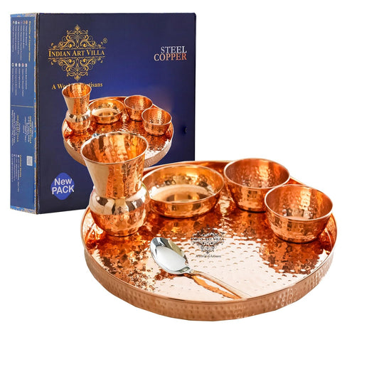 IndianArtVilla Thali/Dinner-Set, handcrafted, pure copper, 8 pieces