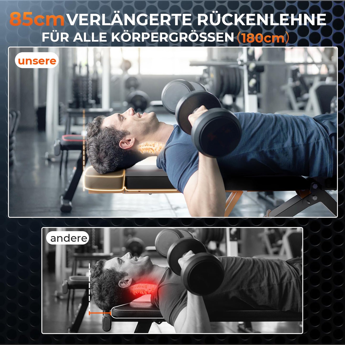 400KG folding weight bench - Bonvork adjustable training bench made of 80*40MM sturdy steel, incline bench for home gym, flat decline bench press for full body workout.