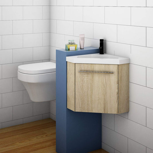Aica bathroom corner washbasin 40 cm pre-assembled corner cabinet Washbasin with base cabinet Small washbasin furniture Oak