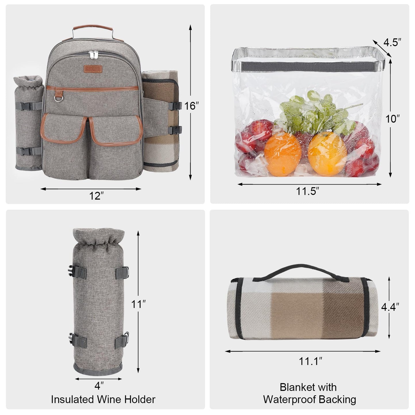 ZORMY picnic backpack set for 4 people with cooler compartment, picnic bag with waterproof pocket, insulated bottle/wine holder, fleece blanket, and camping utensils, perfect for couples as a wedding anniversary gift.