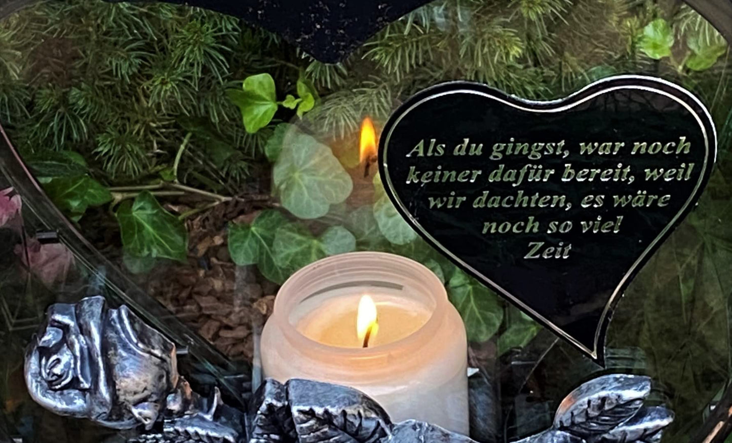 Garden Paradise Handmade Grave Lamp Lantern Heart Shape with inscription NEW - Grave Candle Grave Candle Grave Decoration 33 cm H.! New Model incl. Candle, Black Marble Effect / Hand painted, HEART-3