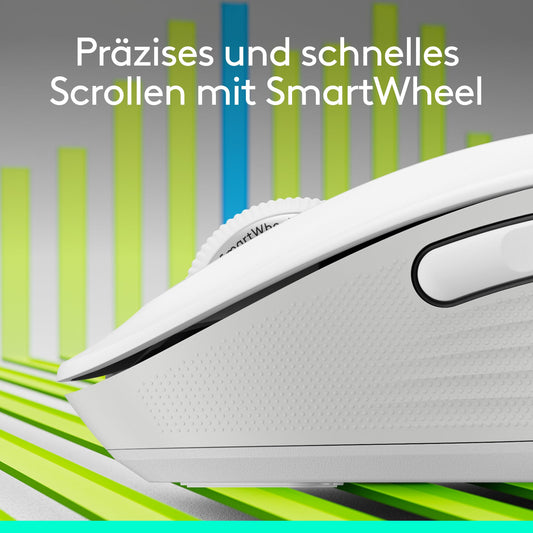 Logitech Signature M650 wireless mouse - for small to medium hands, 2-year battery life, quiet clicks, customizable side buttons, Bluetooth, multi-device compatibility - White