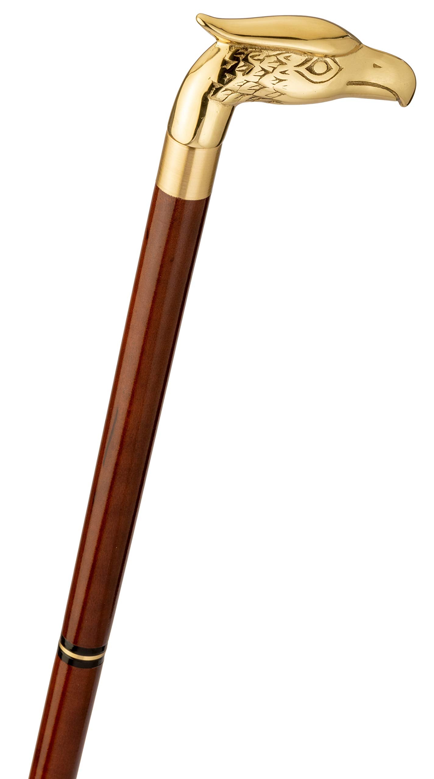 Travel cane with jute bag, eagle, animal head bird, brass, brown hardwood stick, walking stick, split, secret compartment, women, men