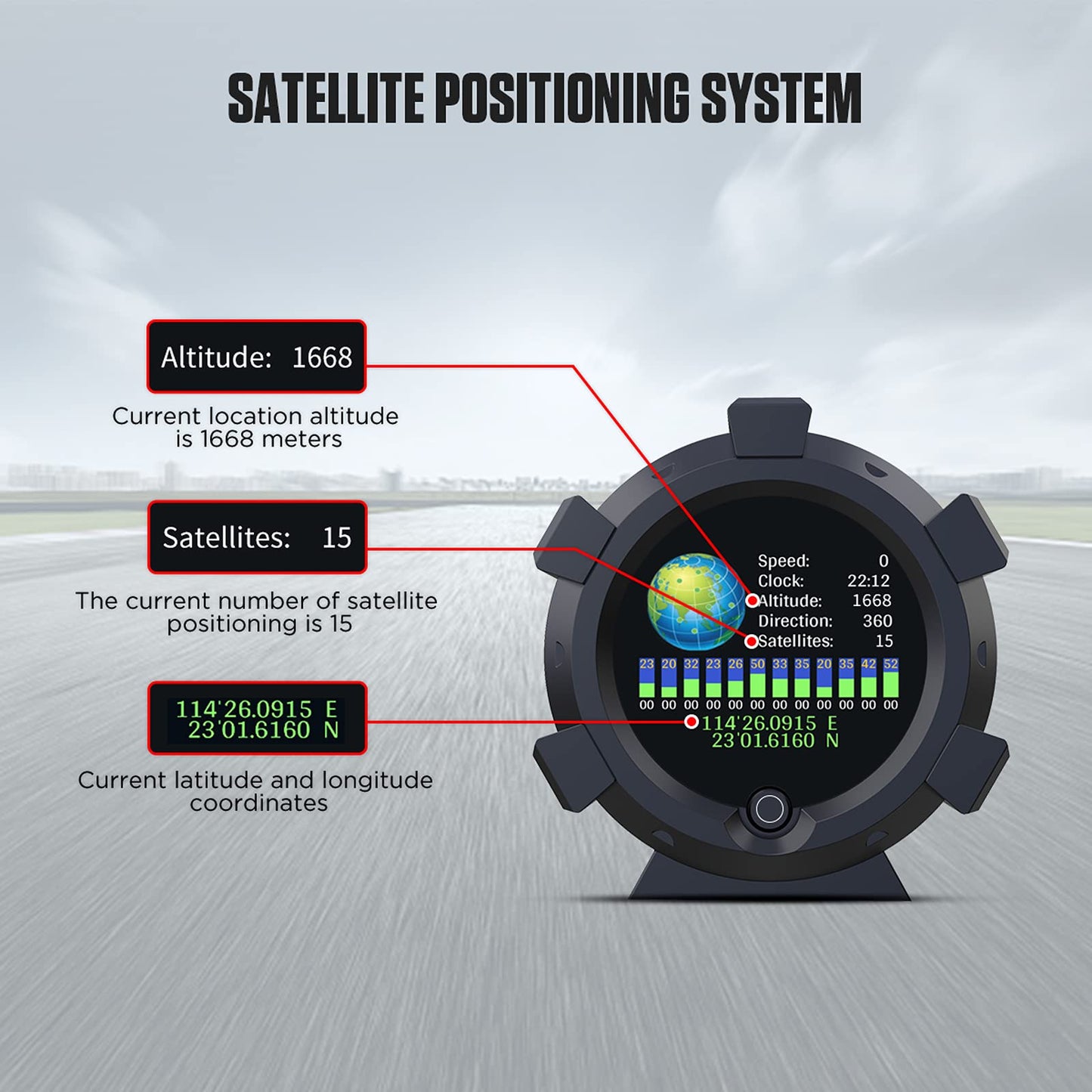 MOTOCOCHE GPS Inclinometer Digital Car - DC5-28V Analog Vehicle Inclinometer Speedometer Off-road for all vehicles (satellite positioning)