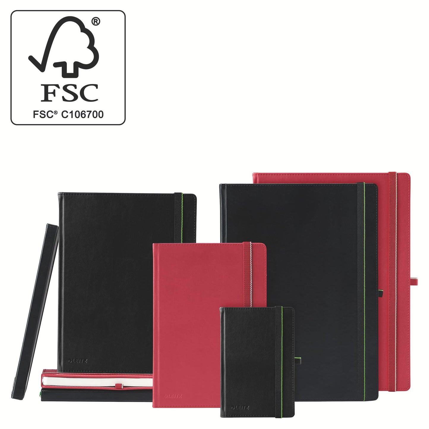 Leitz Complete Quality Notebook A6 lined, 160 pages, 80 sheets, hardcover with high-quality cover, 100 g/m² paper FSC certified, closure, bookmark, pen loop, black, 44800095