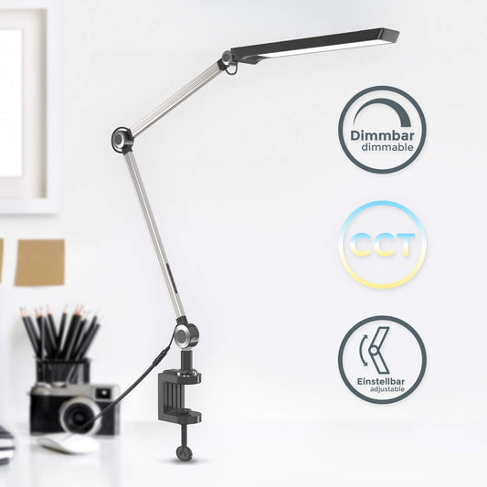 B.K.Licht - Desk lamp adjustable from warm white to cool white, swiveling, touch, clip-on lamp, clip-on light, bedside lamp, reading light for children, office lamp, reading lamp, 66.7x70.3 cm, Black