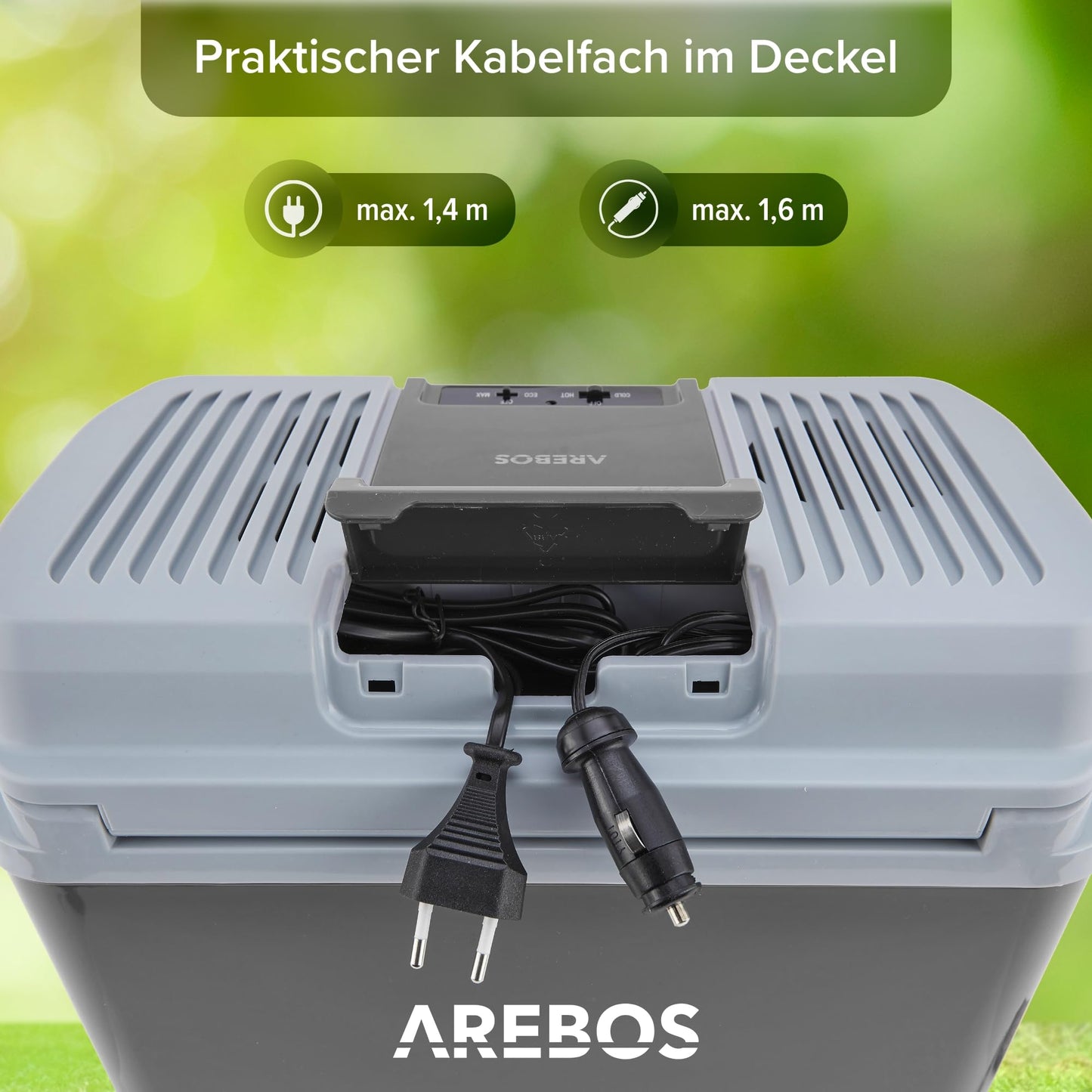 Arebos thermoelectric cool box 20 L with ECO mode | Electric cool and warm box | 12/230 V for car and socket | Mini fridge anthracite