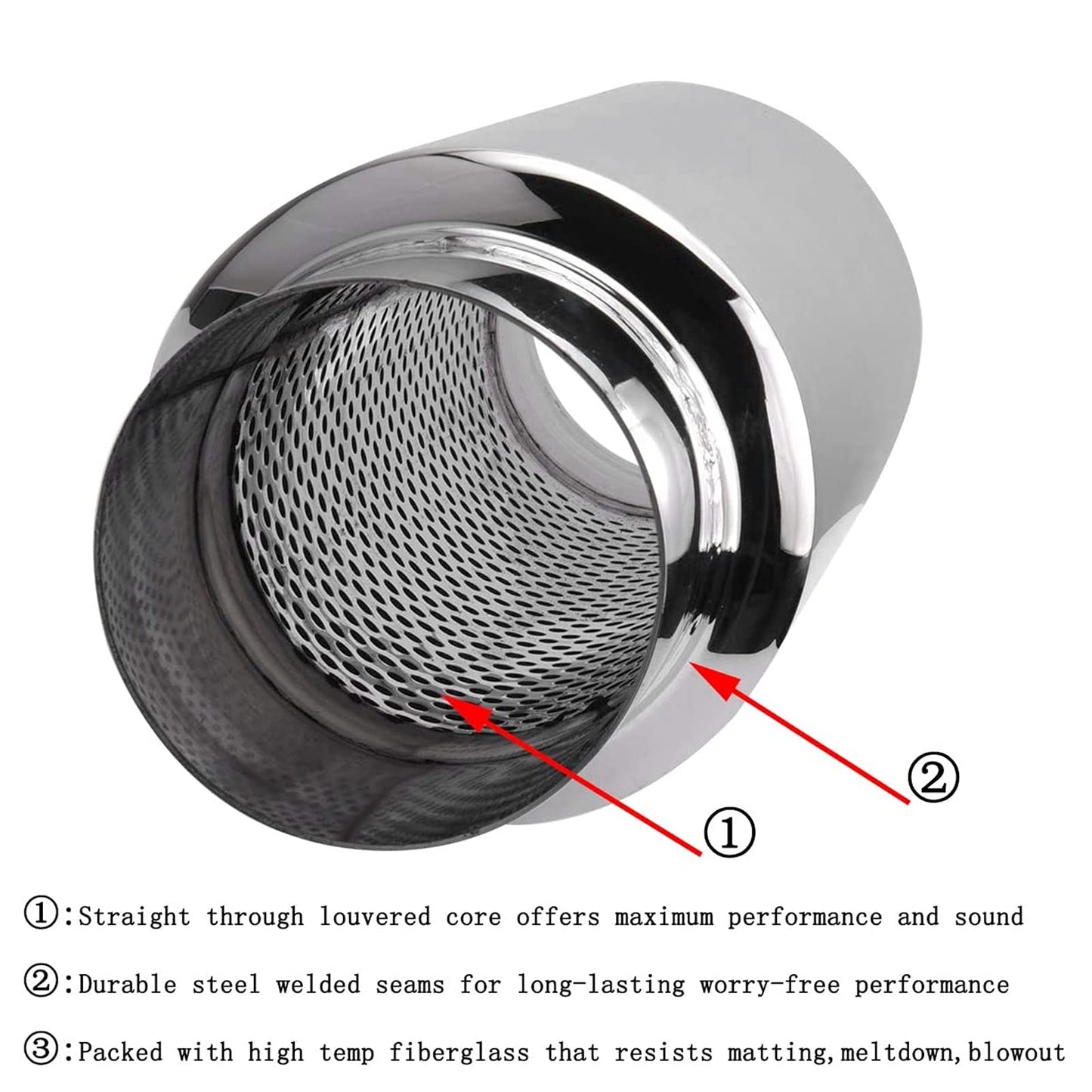 2.5 inch stainless steel muffler straight exhaust tip universal - performance enhancing & deeper sound