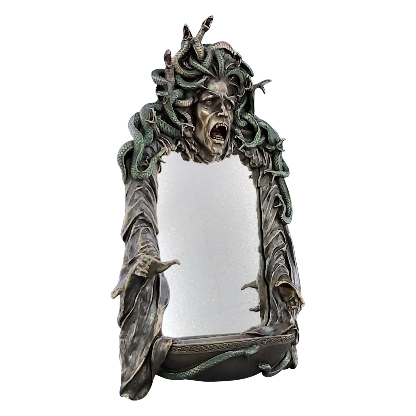 Medusa head with snakes gothic wall mirror decor statue sculpture bronze finish.