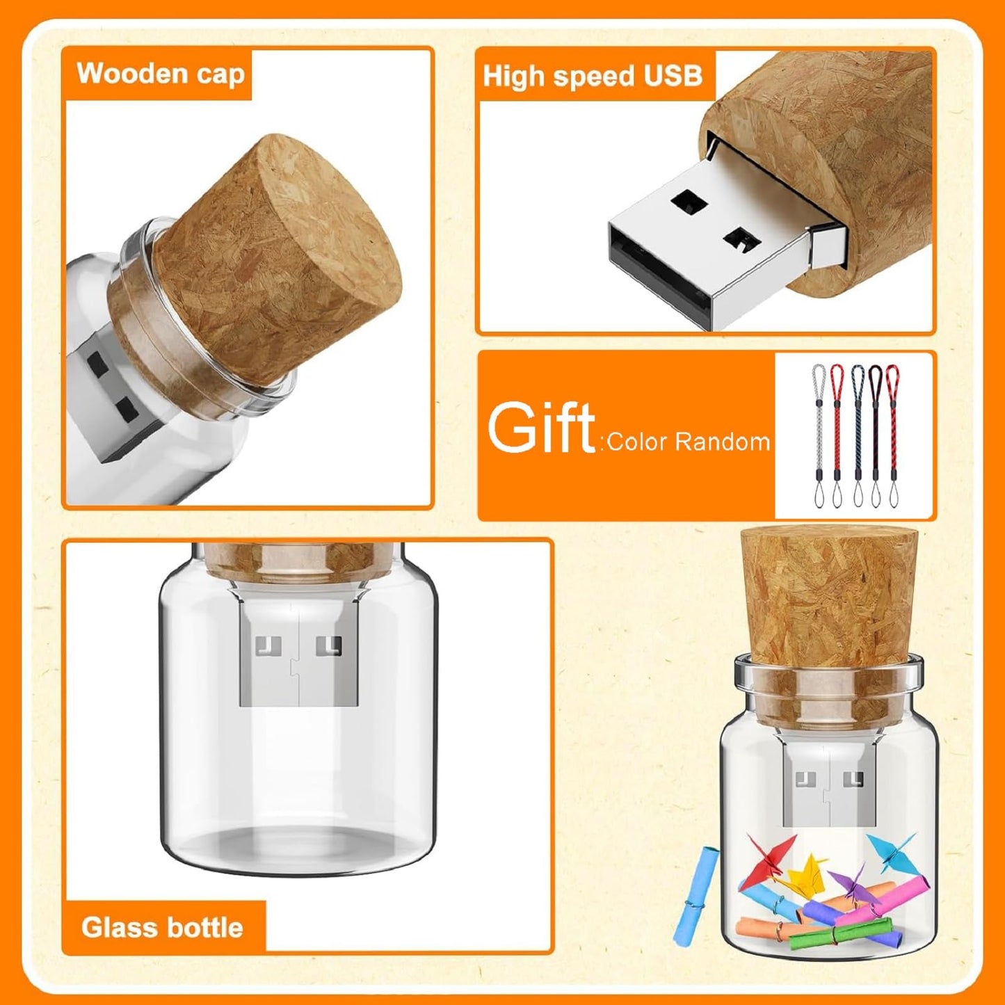 10pcs 16GB cute drifting bottle USB flash drive memory stick storage disk Christmas gift green 16GB
