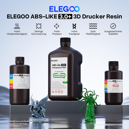 ELEGOO ABS-Like Resin 3.0 Plus, Improved 3D Printer Photopolymer Resin, Higher Heat Resistance, Fast Curing, High Precision, Non-Brittle, Translucent 2000g