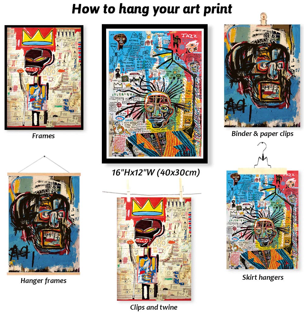 3 pieces Jean-Michel Basquiat modern street graffiti wall art abstract poster print wall decoration artist blue print canvas painting for living room bedroom bathroom office home decorations