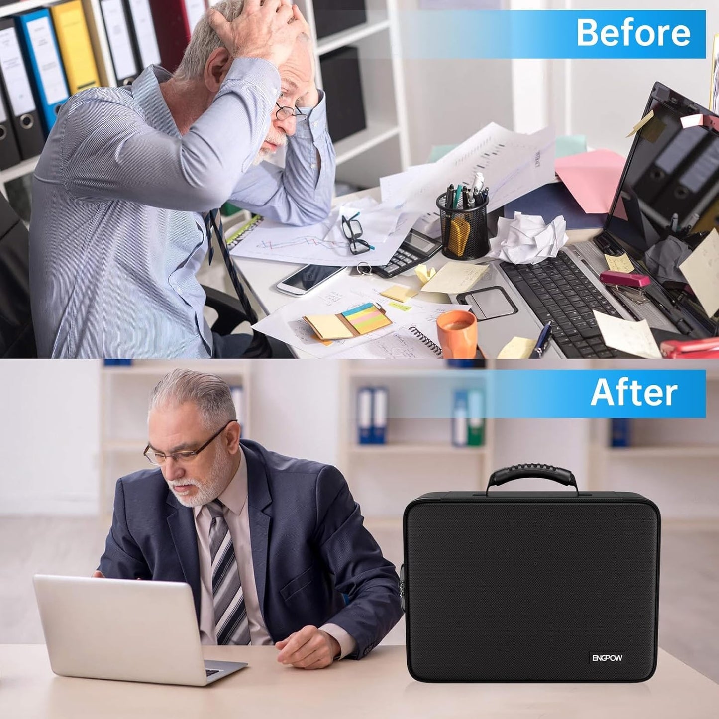 Fireproof document bag with 13 compartments 5200℉ A4 folder organizer storage box with lock Portable briefcase Home and office document storage for important documents Certificates