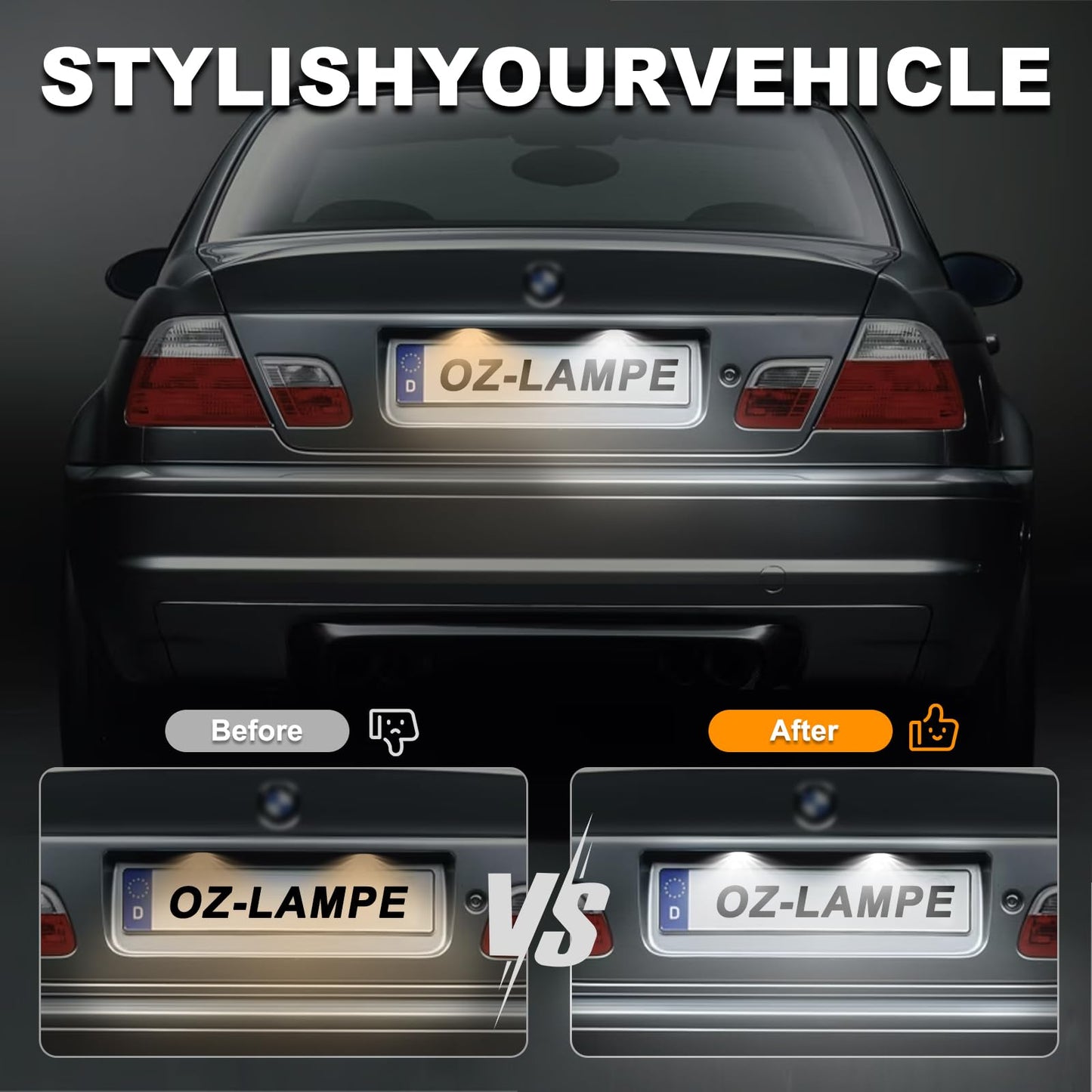 OZ-LAMP LED license plate light for BMW E46 4D Sedan 5D Touring, license plate with Canbus, number plate light, 18 * 2835 SMD, 2 pieces.