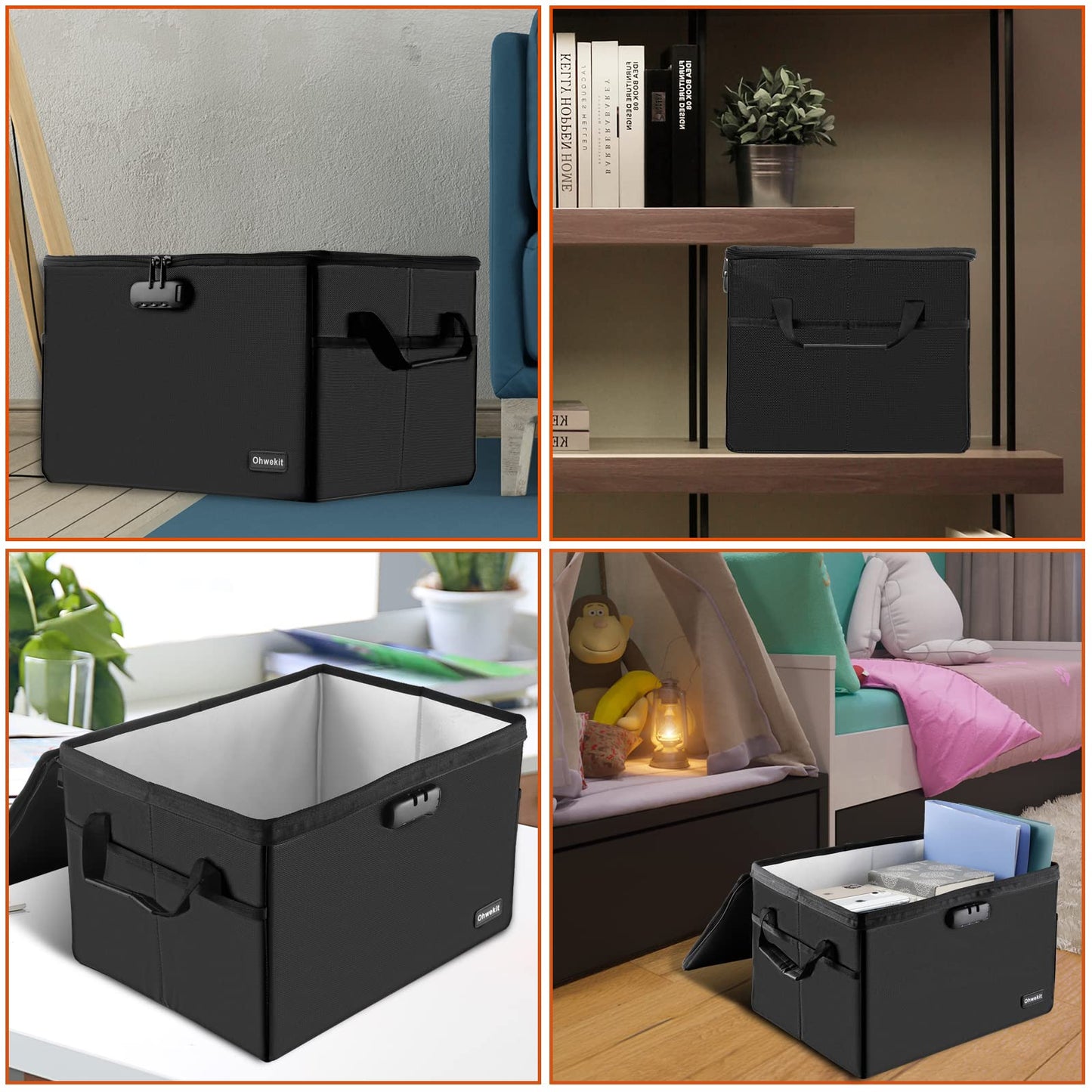Hodufy Large (409 x 322 x 270 mm) Fireproof Safe Cash Box (2000℉), Waterproof and Fireproof Document Box, Bankers box with lock, collapsible storage box for hanging letters.
