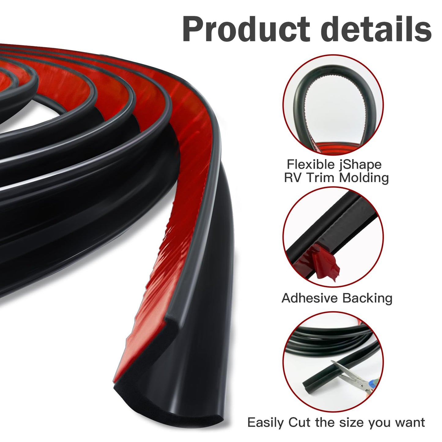 J Shape RV Gutter, 2.5M Adhesive Back, Roof Rain Diverting Strip for RV, Truck, Motorhome, Boat, Car, Van, Door, Camper