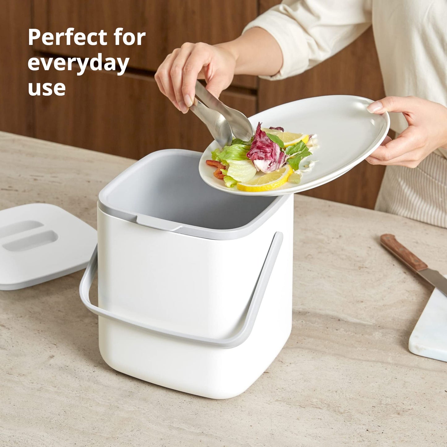 BLUE GINKGO Kitchen Compost Bin with Lid, Handles | Dishwasher Safe | Made in Korea (5 Liter) - Gray