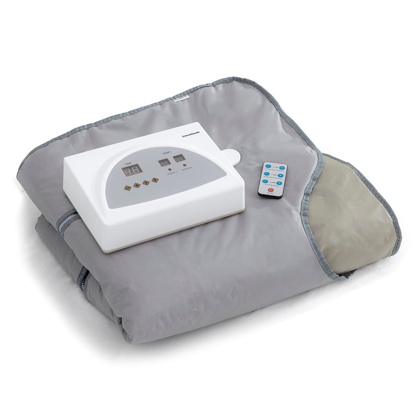 InnovaGoods - Infrared sauna blanket, full body thermal blanket for fat and toxin elimination, 2 independent heating zones, remote control, Gray, Small Single, Acrylonitrile Butadiene Styrene.