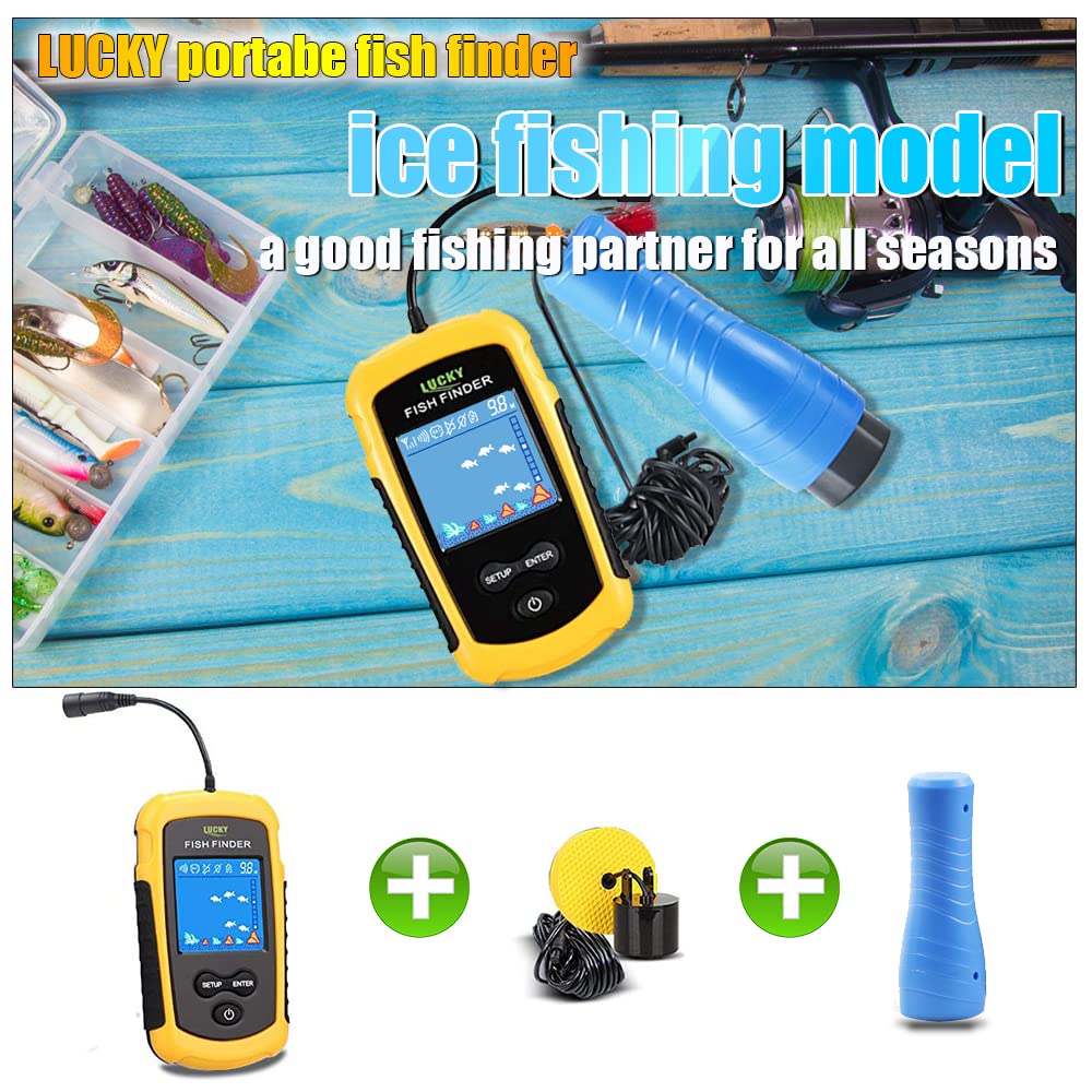 LUCKY Portable Fish Finder Fish Detector Device Handheld Depth Finder for Boat Kayak Canoe Pontoon Jon Boat Jet Ski Float Tubes Ice Fishing Fish Finder Shore Fishing Gifts for Men