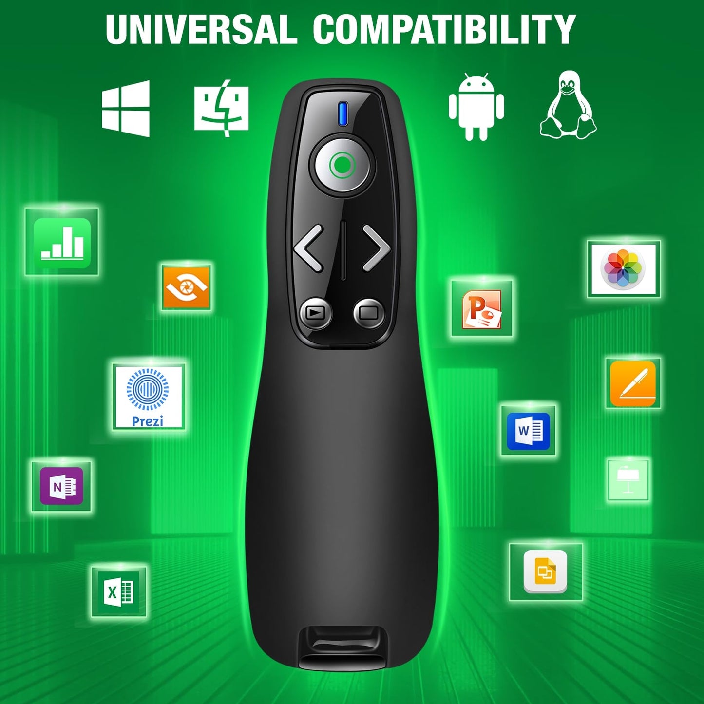 HELLCOOL Green USB C Presenter, 2.4 GHz Wireless PowerPoint Remote with USB C Receiver, Pointer for Presentations, Presentation Remote for Windows/Mac/PowerPoint/Keynote/Google Slides