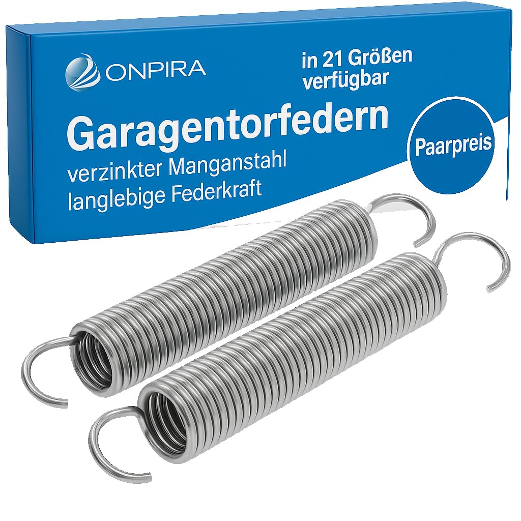 Onpira® 2x Universal Garage Door Spring in 21 sizes galvanized in original equipment manufacturer quality! Choose from garage door springs garage tension spring (600x50x7mm / tension: 181kg)