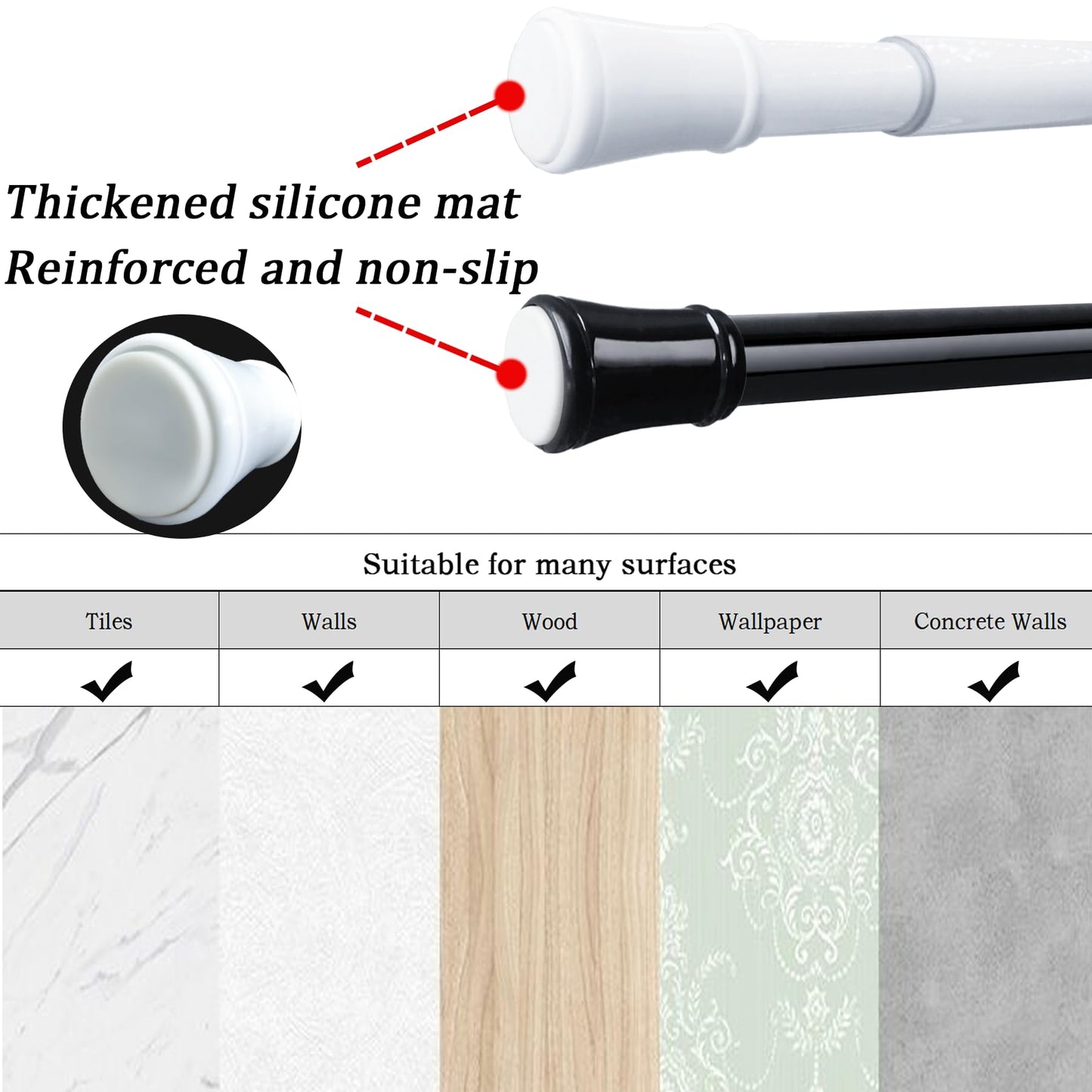 Curtain rod without drilling. Extendable telescopic rod for shower curtain, adjustable for cabinets, windows, wardrobe. 1 piece, white, 110-205 cm.