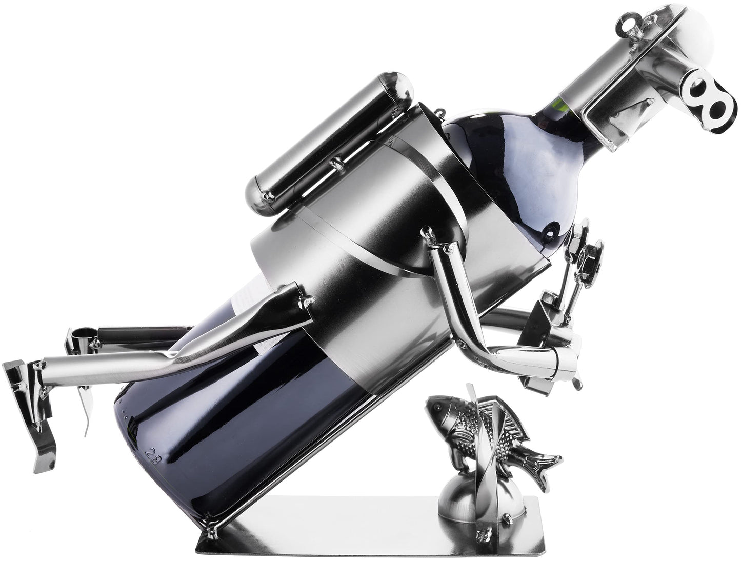 BRUBAKER wine bottle holder diver with camera decorative object metal with greeting card for wine gift