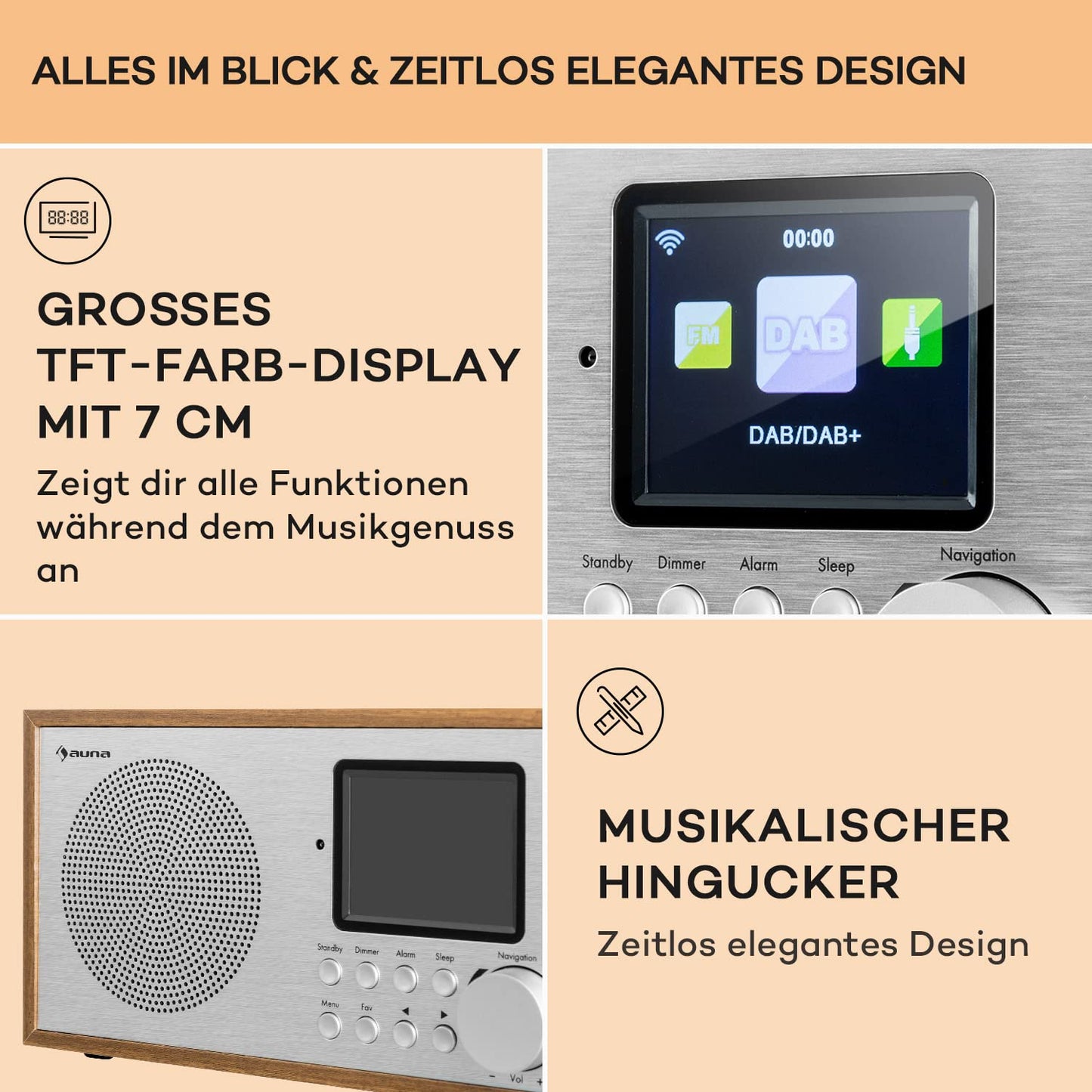 Auna radio, portable internet radio, DAB with Bluetooth, DAB/DAB+/FM with stereo speakers, kitchen radio with HCC display, small digital radio, DAB Plus radio with remote control.
