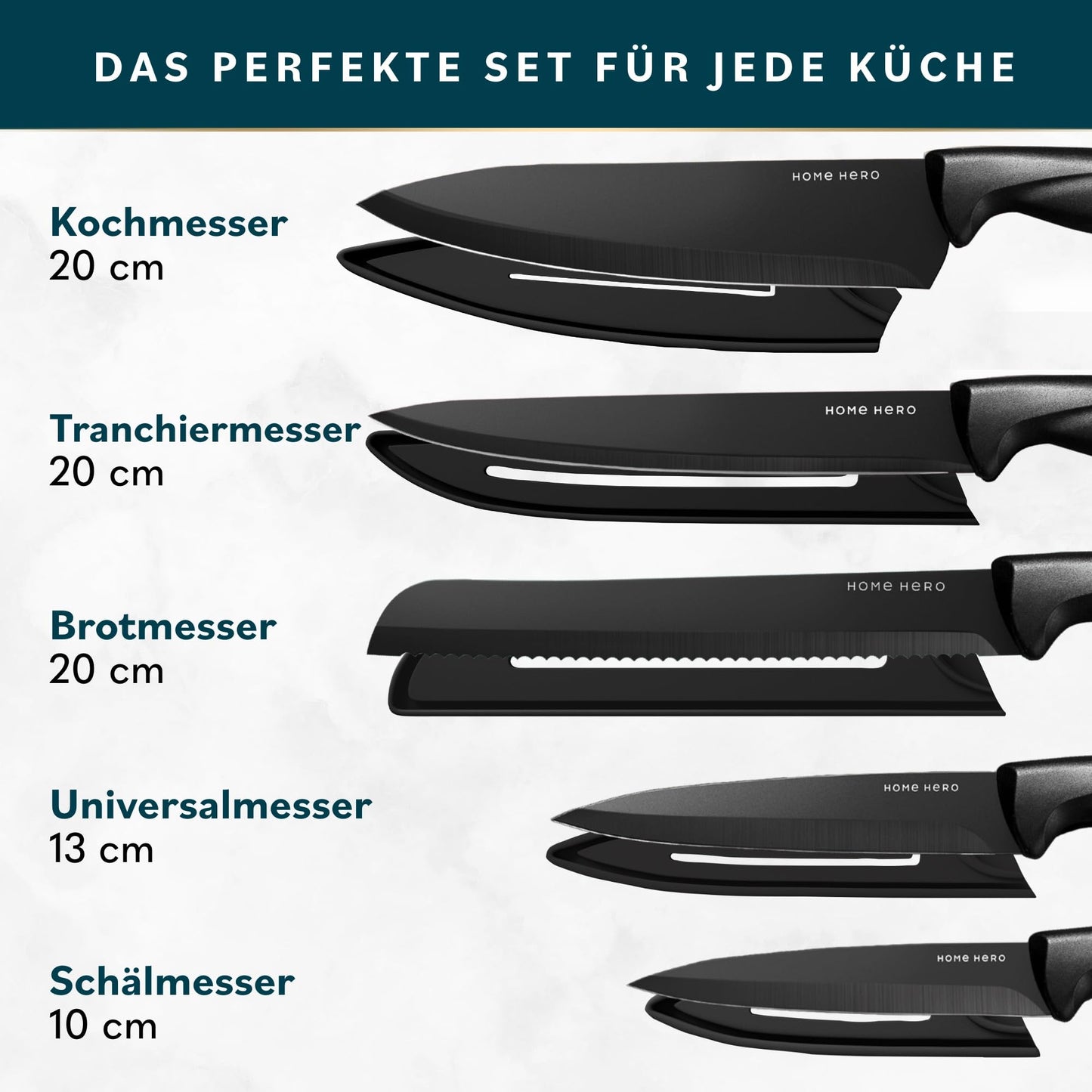 Home Hero Knife Set with Knife Sharpener - Sharp Kitchen Knife Set - Knife Block Chef Knife Set Stainless Steel Knife Set (11 Pieces with Sheath - Black)