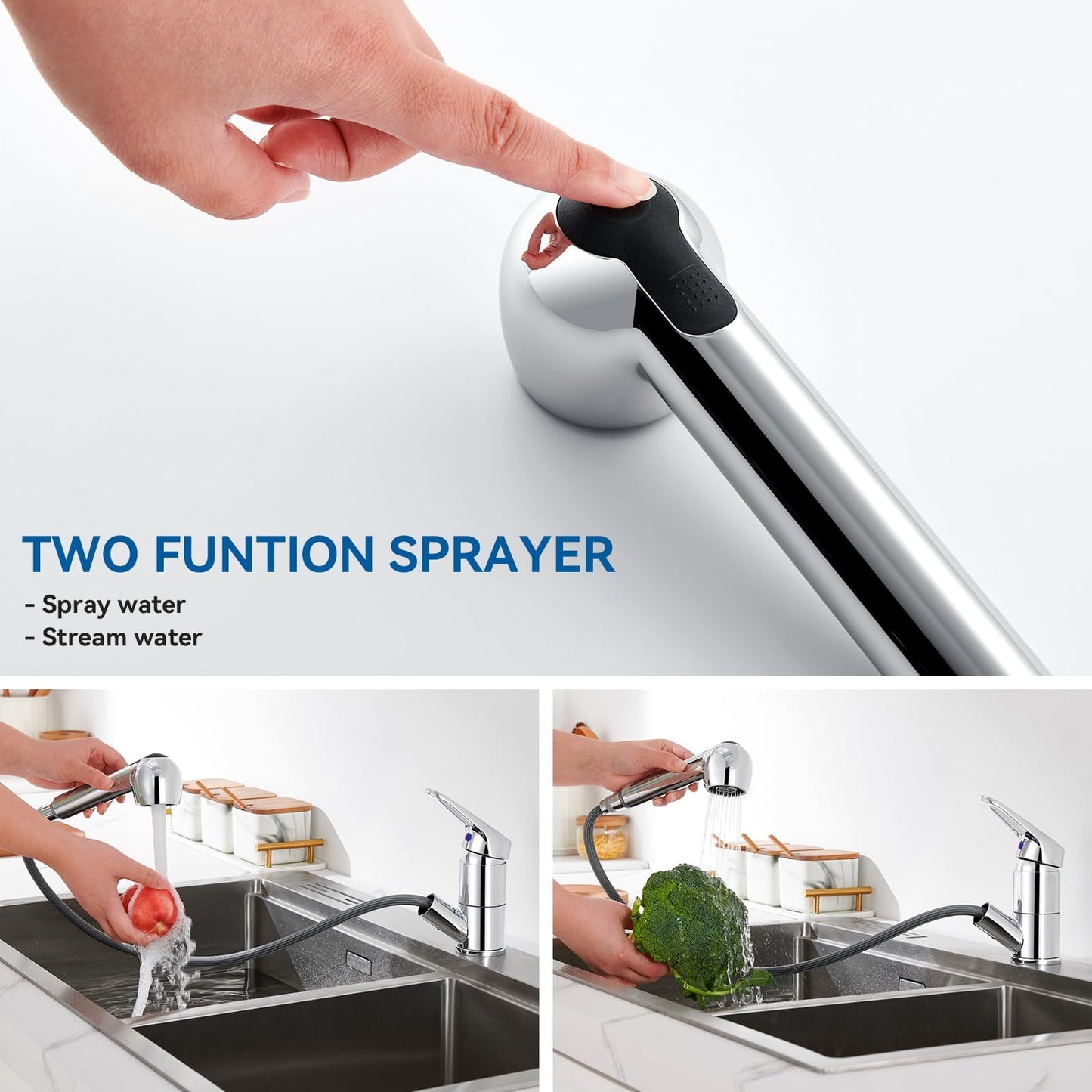 Auralum Single Lever Kitchen Faucet with 2 Spray Modes Dish Shower Tap Kitchen Pull-Out Sink Mixer Tap Faucet with 360° Swivel Chrome Single Handle Mixer Tap for Kitchen