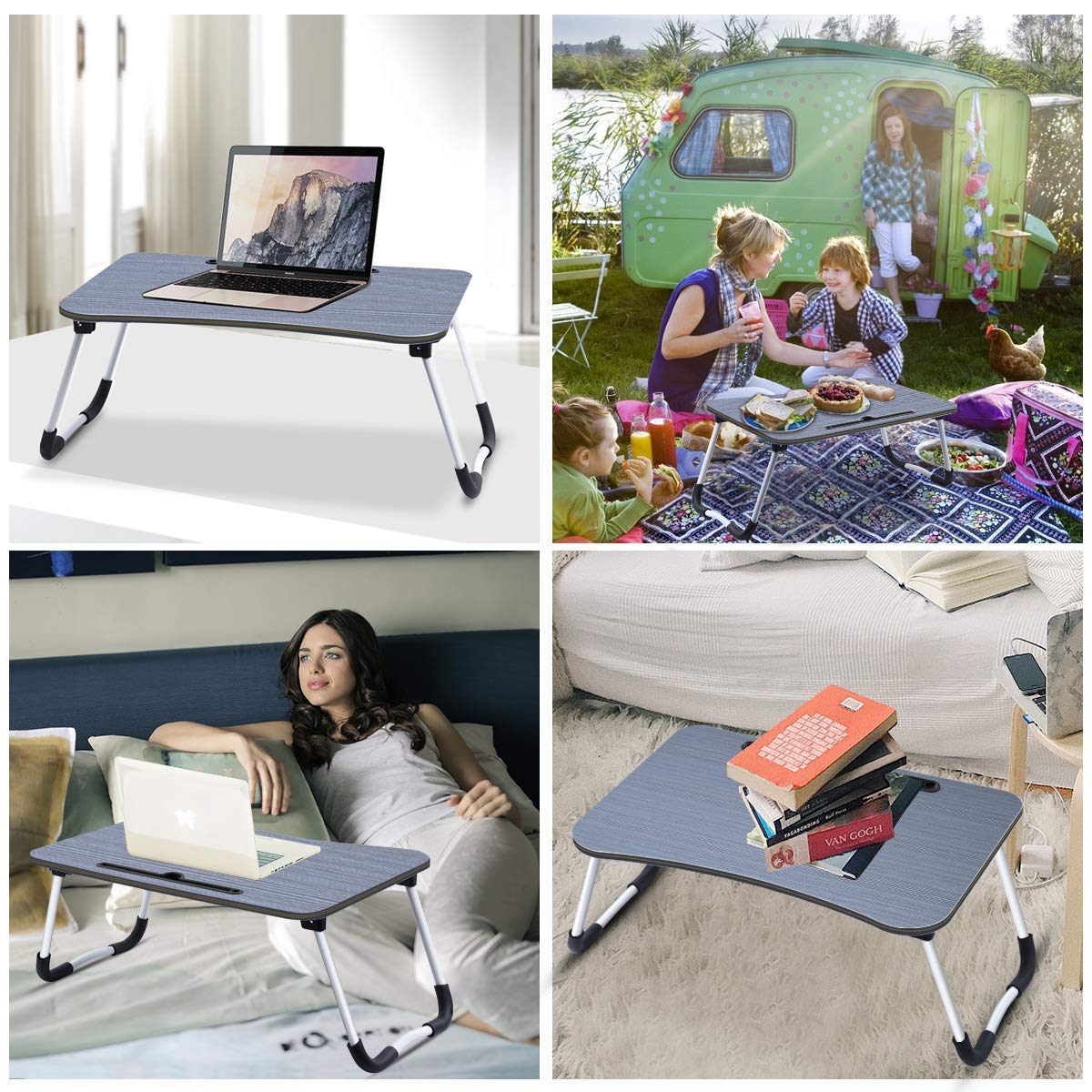 Adjustable laptop bed table Lap Standing Desk for bed and sofa Laptop Lap Desk Folding Breakfast Serving Tray Notebook Stand Reading Holder for couch floor Kids (60 x 40 cm)