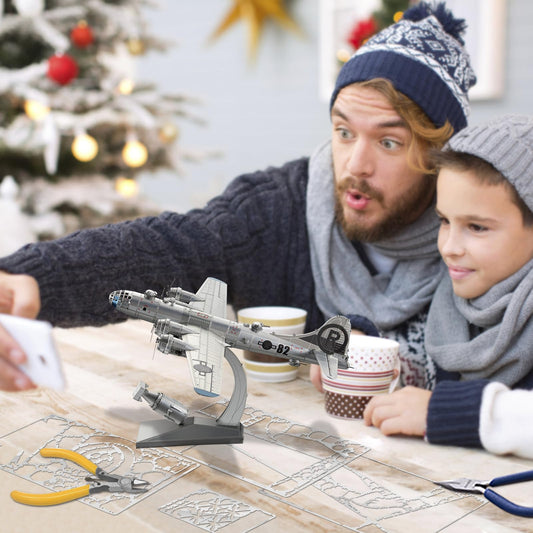 Piececool 3D Metal puzzle aircraft model B-29 Bomber Superfortress, for 340 stainless steel, full metal, 1:1 restore, birthday gift, adult model kit, 150 pieces.
