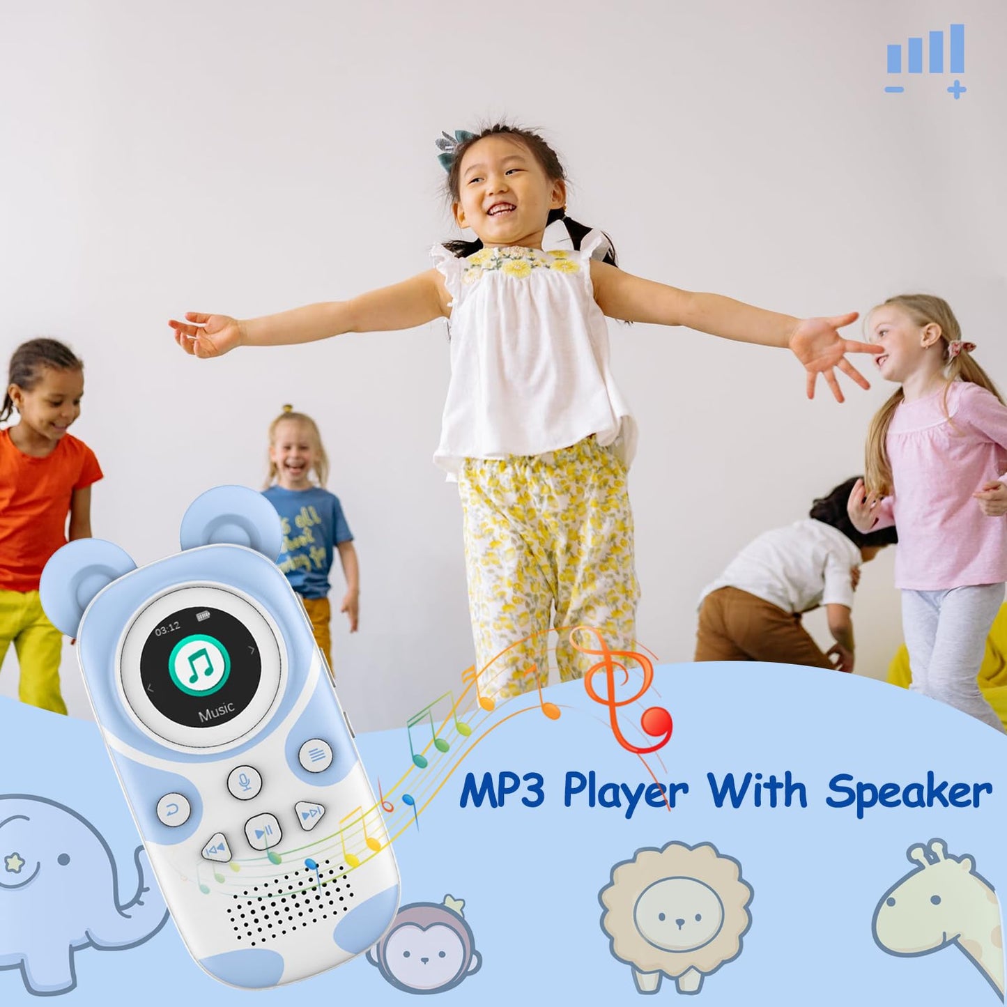 RUIZU 64GB MP3 Player for Kids Bluetooth 5.3 with headphones speaker Supports FM radio, alarm clock, one-touch recording, stopwatch function.