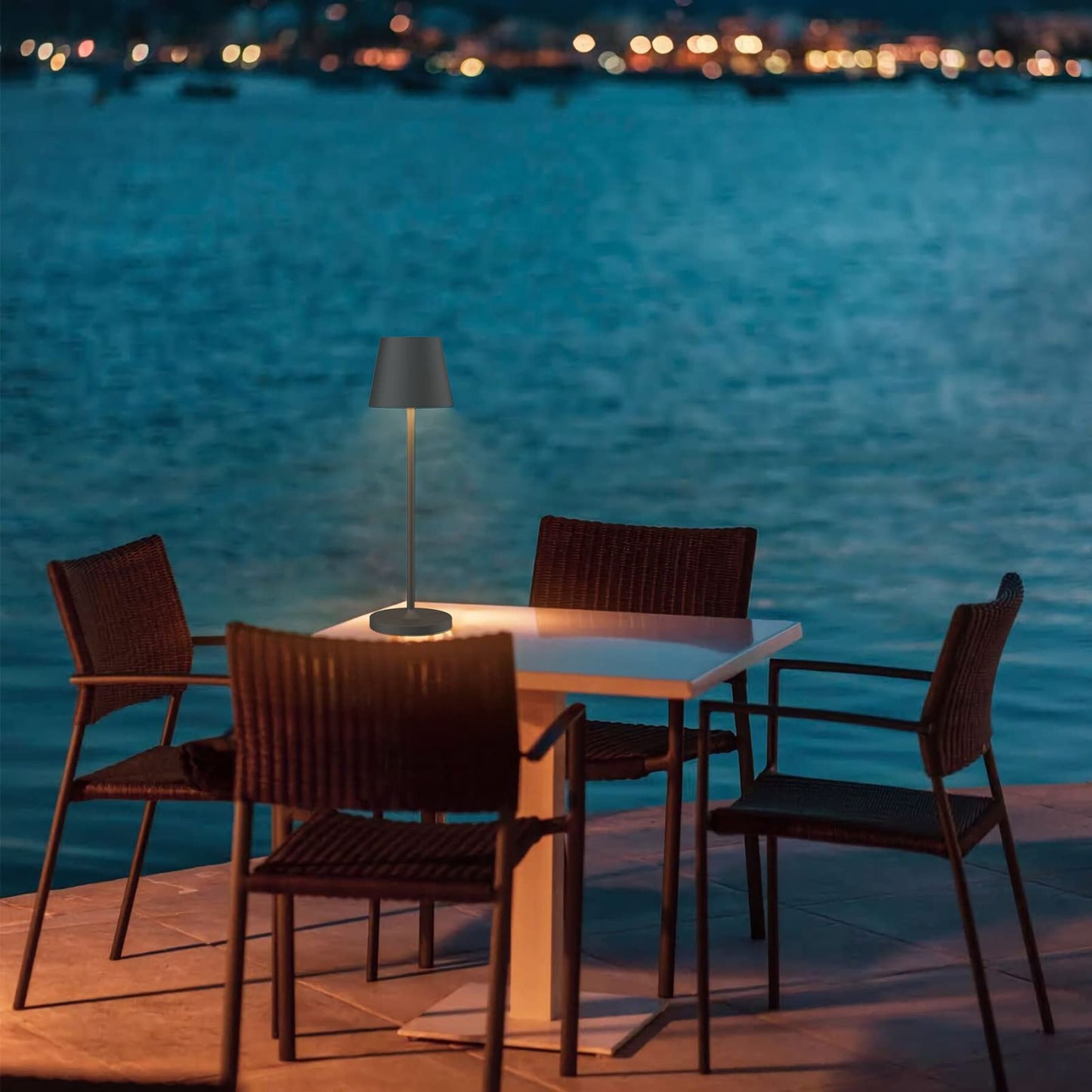 Klighten 2-piece Dimmable LED Battery Table Lamp, Warm Light Color 3000K, Rechargeable Designer Desk Light with USB Charging Station, Anthracite, Aluminum, For Indoor and Outdoor Use