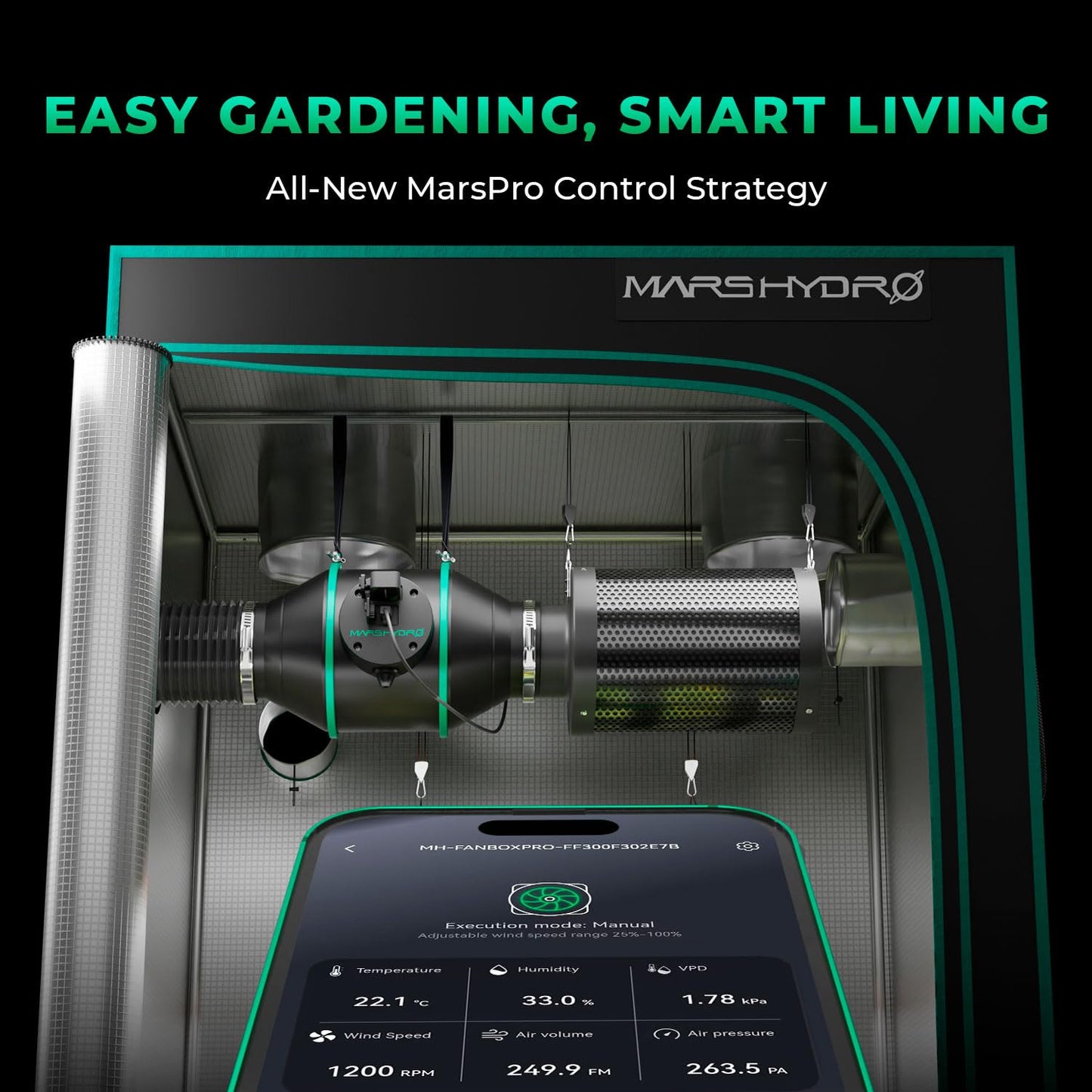 MARS HYDRO 4 Inch Smart Inline Fan Kit, with variable speed controller, ventilation system for grow tent, hydroponics.