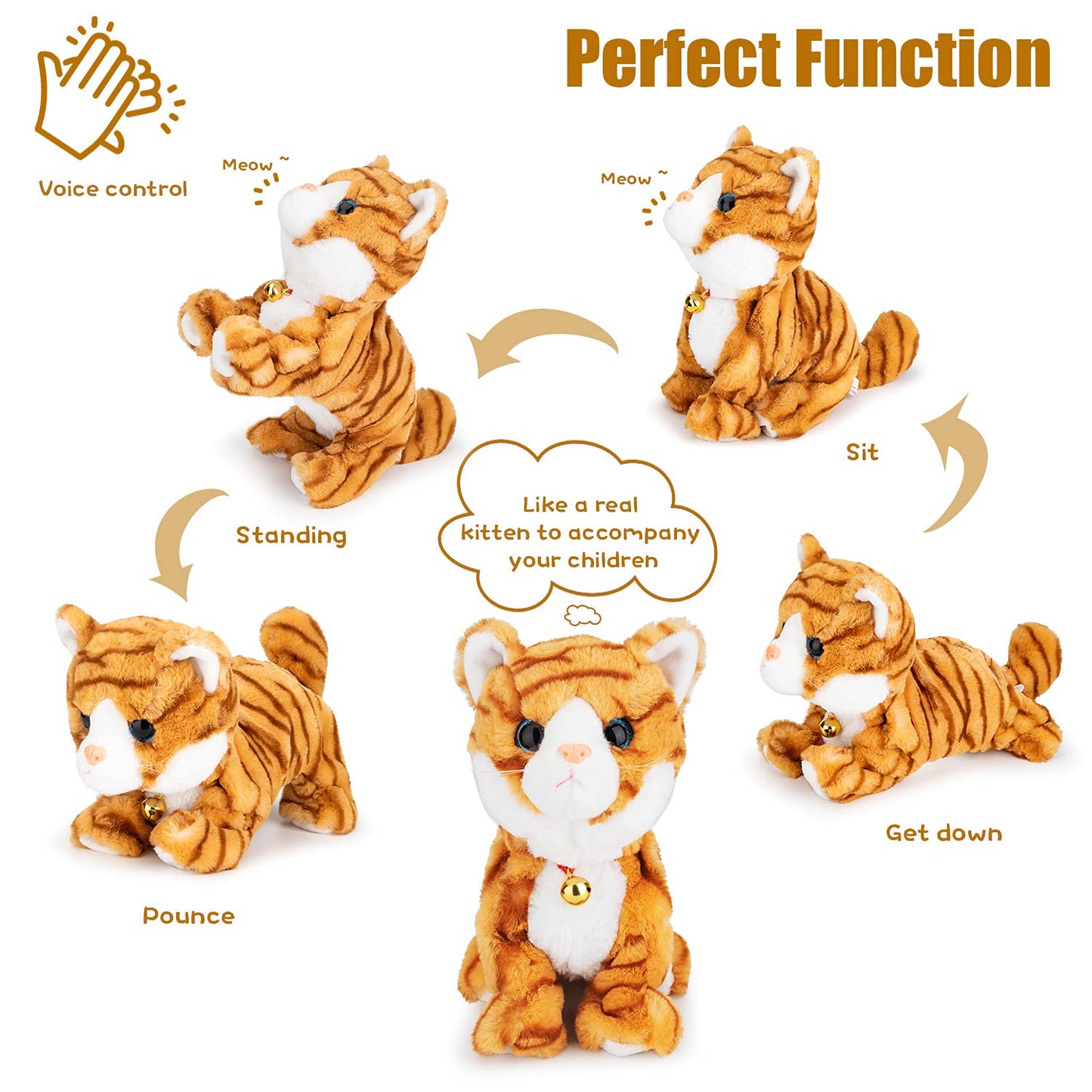 Interactive electronic plush cat toy - Update Touch Control Meow Kitten with LED eyes, electronic robot cat toy gifts for boys & girls children's birthday Christmas