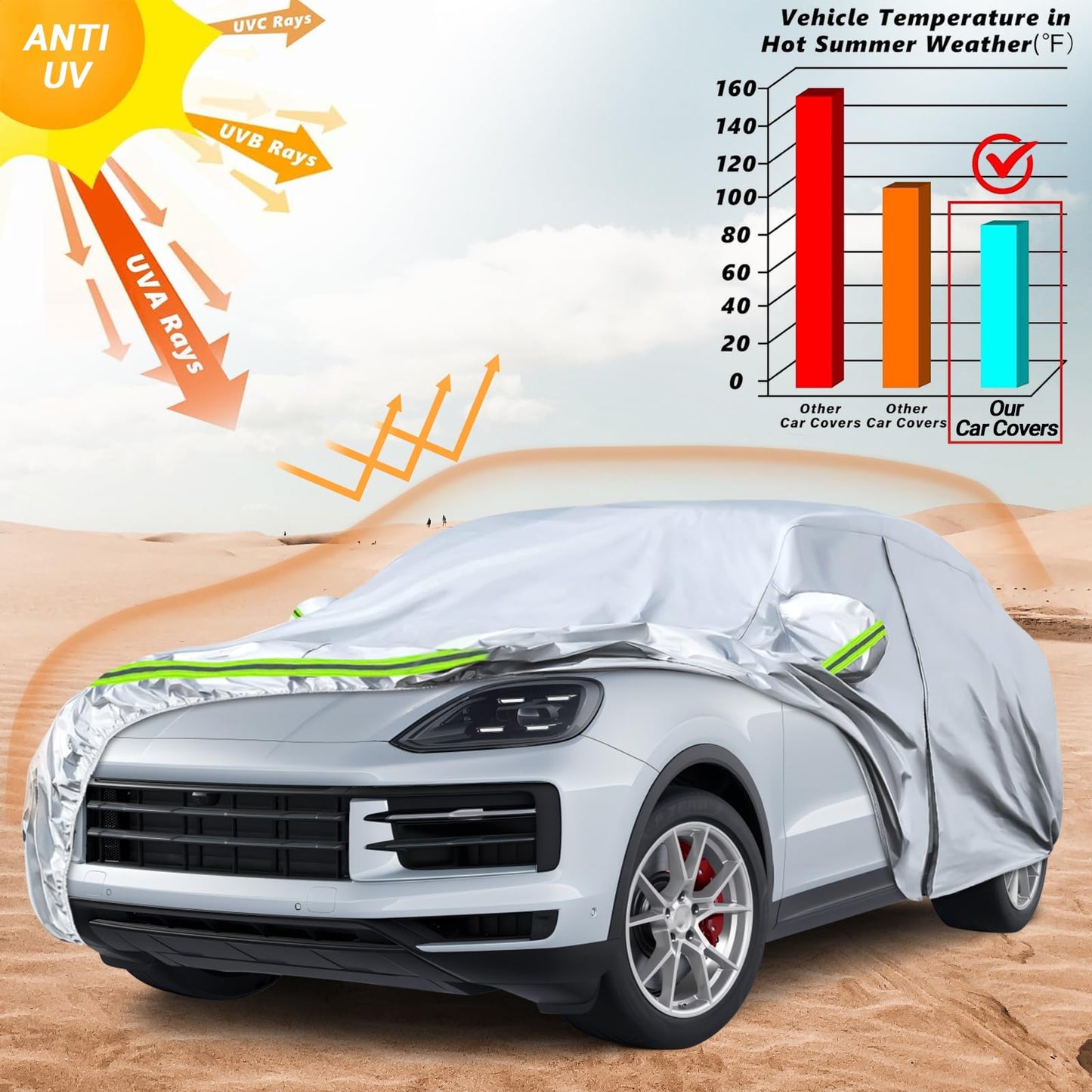 JUDANNA Car Cover Outdoor Waterproof Fit for Porsche Cayenne 2011-2025, Summer Full Garage Car Cover Outdoor Cover for Rain Sun Dust UV Protection, Silver