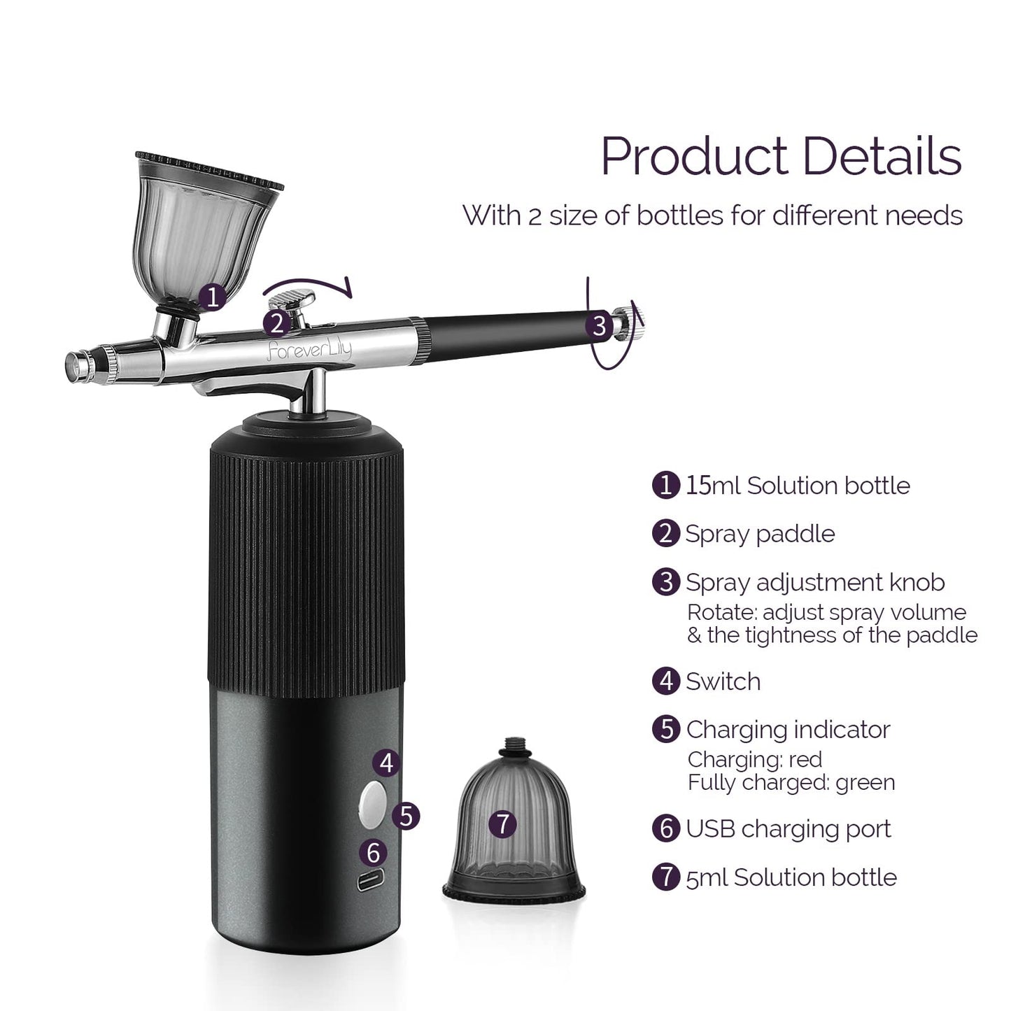 IeBilif Wireless Airbrush Set with Compressor, Portable Air Brush Compressor Set, Rechargeable Airbrush for Nails, Model Painting, Cakes, Makeup (Purple)