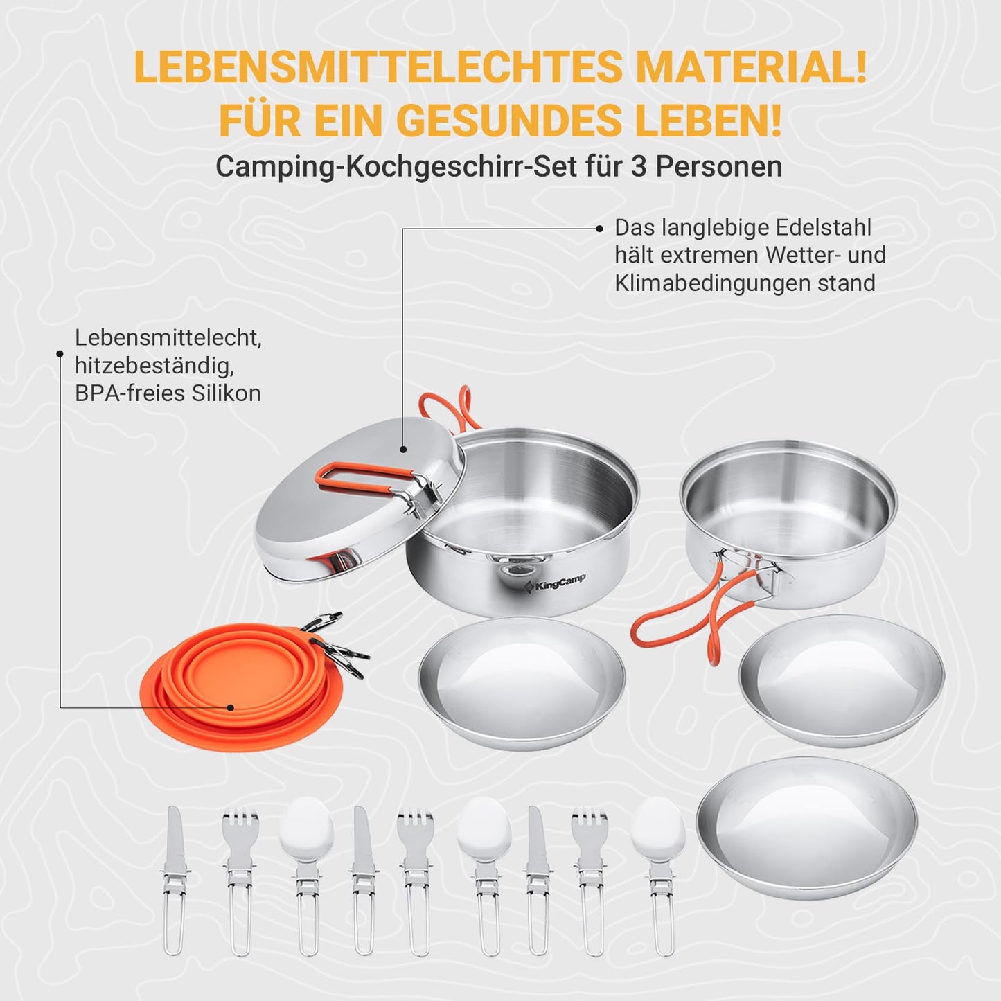KingCamp Camping Cookware Set, Cookset Dishes Set, Stainless Steel Cooking Pot for 3-4 People, Outdoor Cooking, Picnic, Hiking.