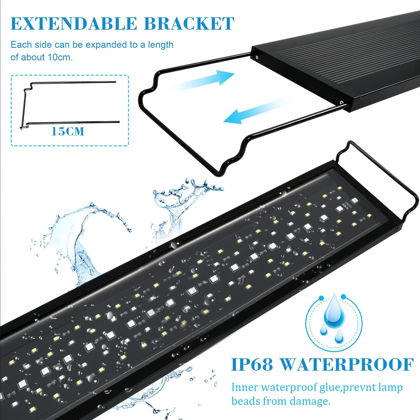 Aquarium LED Lighting, 42W Dimmable Aquarium Light with Timer for 120cm 2815 lumen Aquarium Fish Tank Fish Plant with Adjustable Bracket